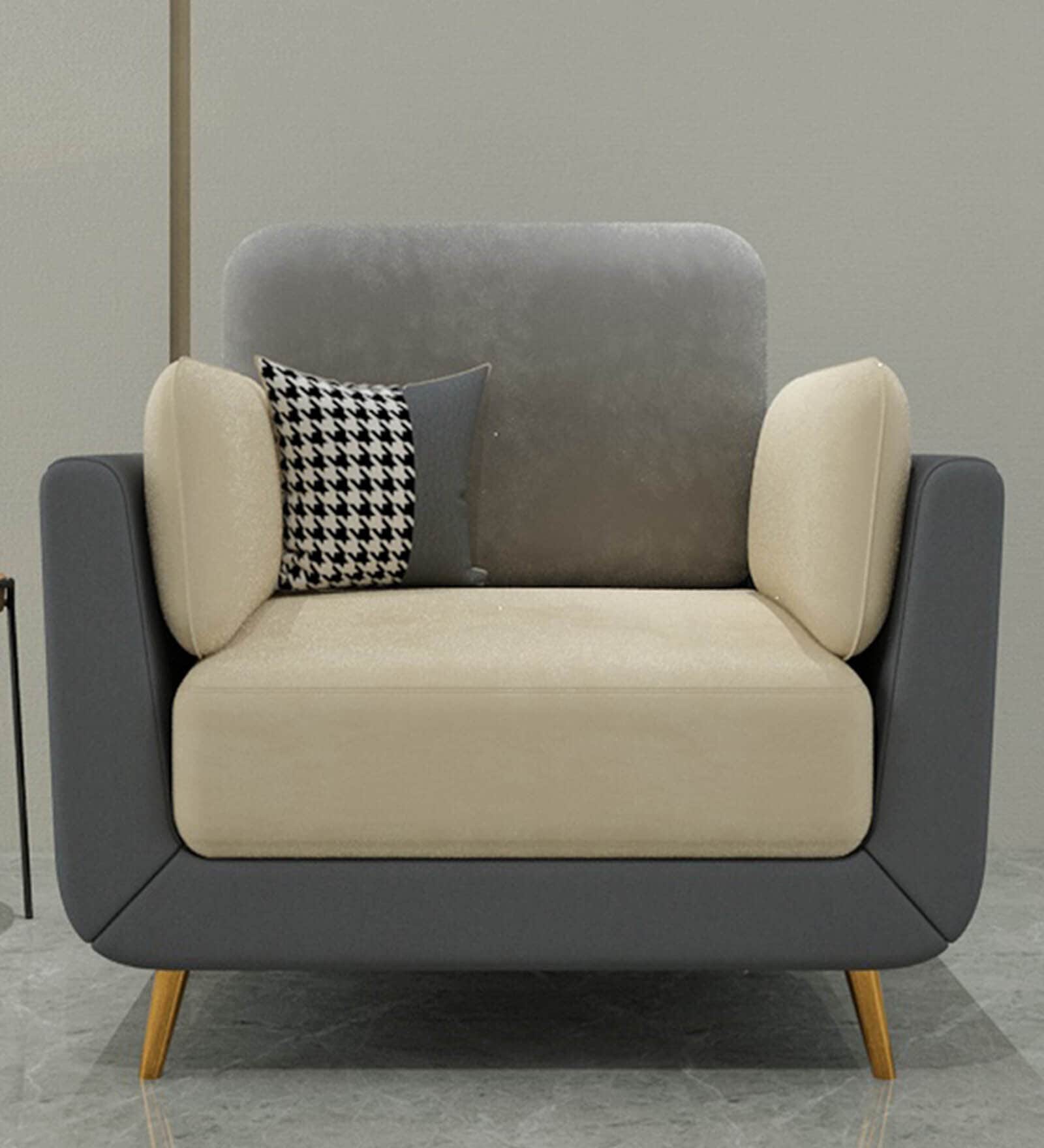 Montez Velvet 1 Seater Sofa in Grey & Beige Colour