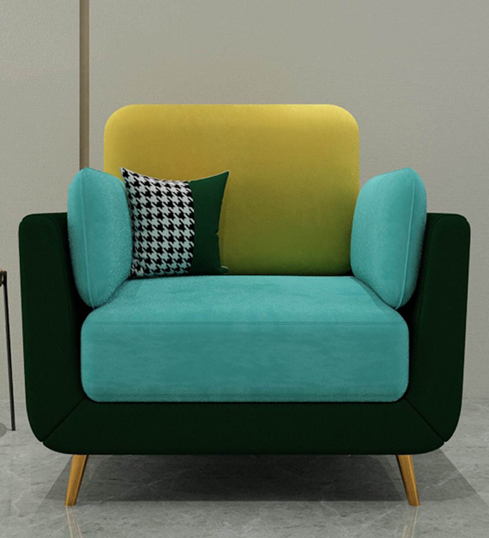 Montez Velvet 1 Seater Sofa in Turquoise & Green Colour