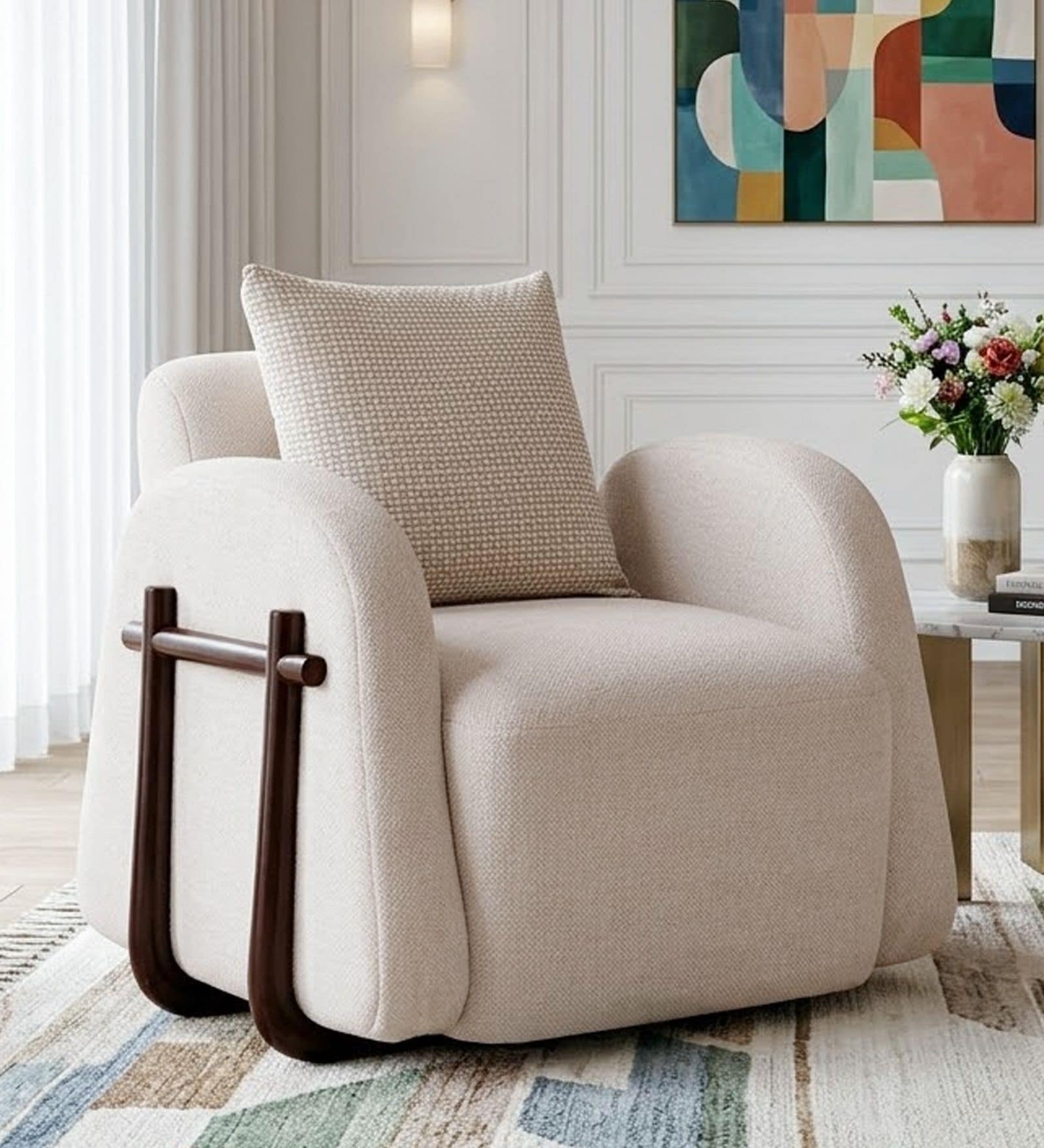 Monza Fabric Lounge Chair in Beige Colour