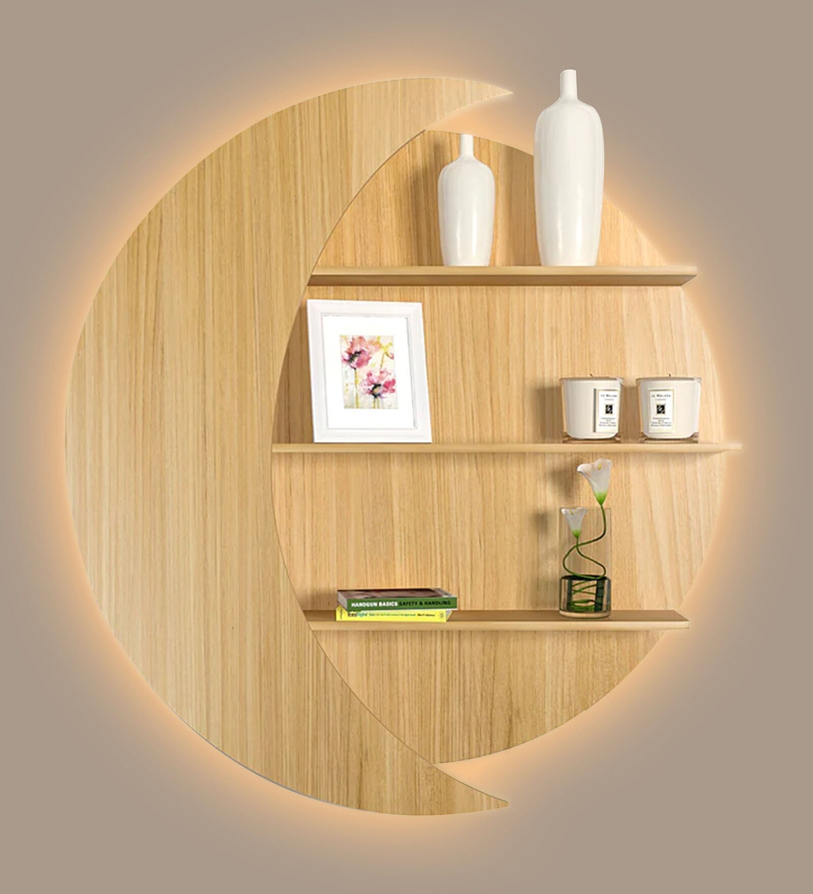 Moon Shape Designer Wooden Wall Shelf