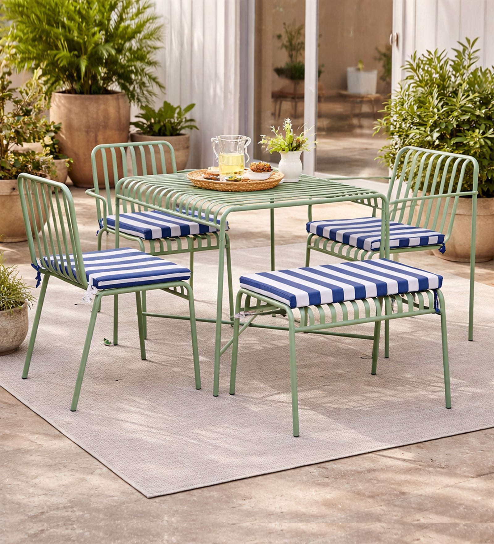 Mooney Metal Outdoor Table Set with Bench in Olive Green Colour