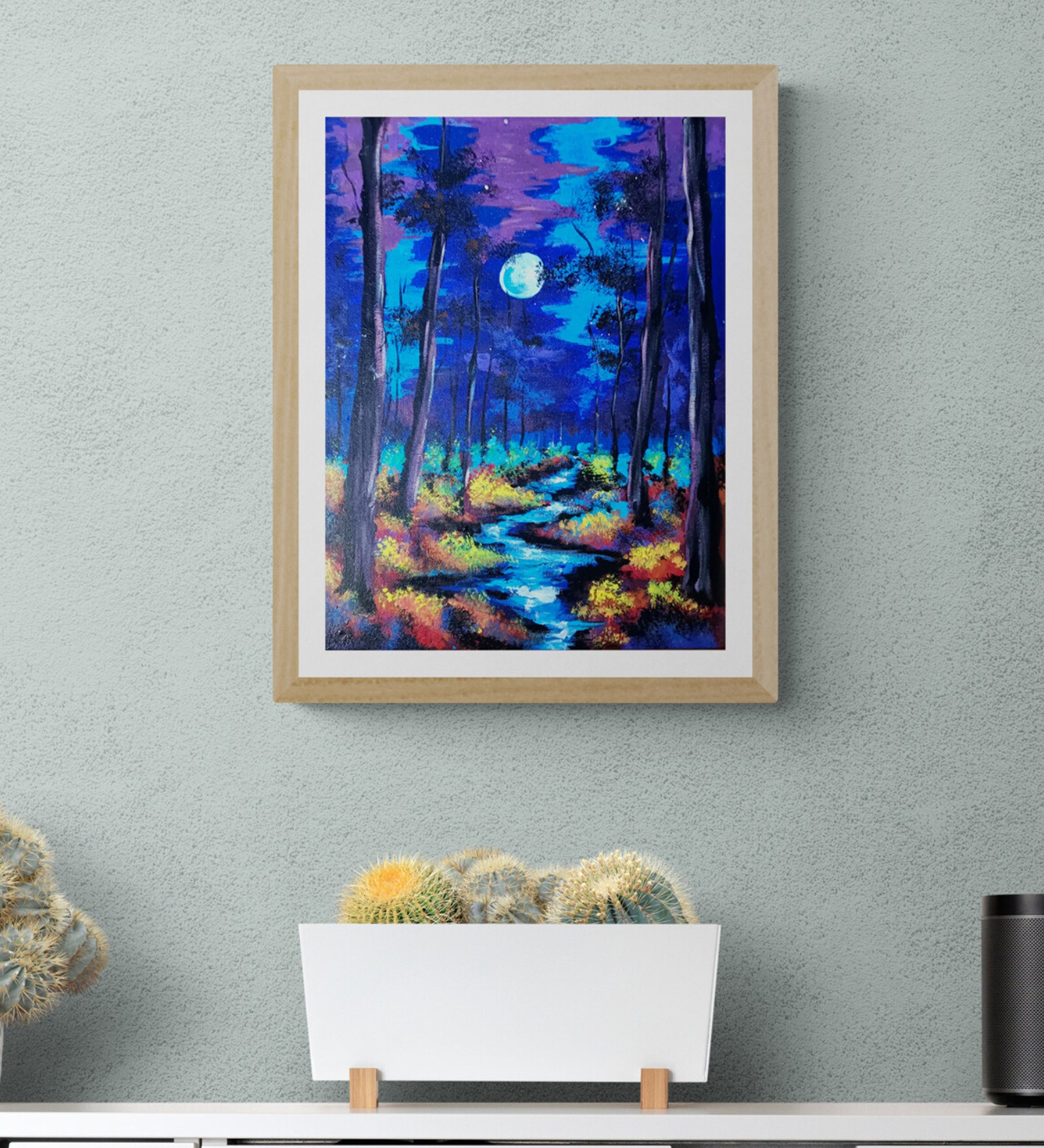 Buy Moonlight Handmade Acrylic On Canvas Board Unframed at 11 OFF by
