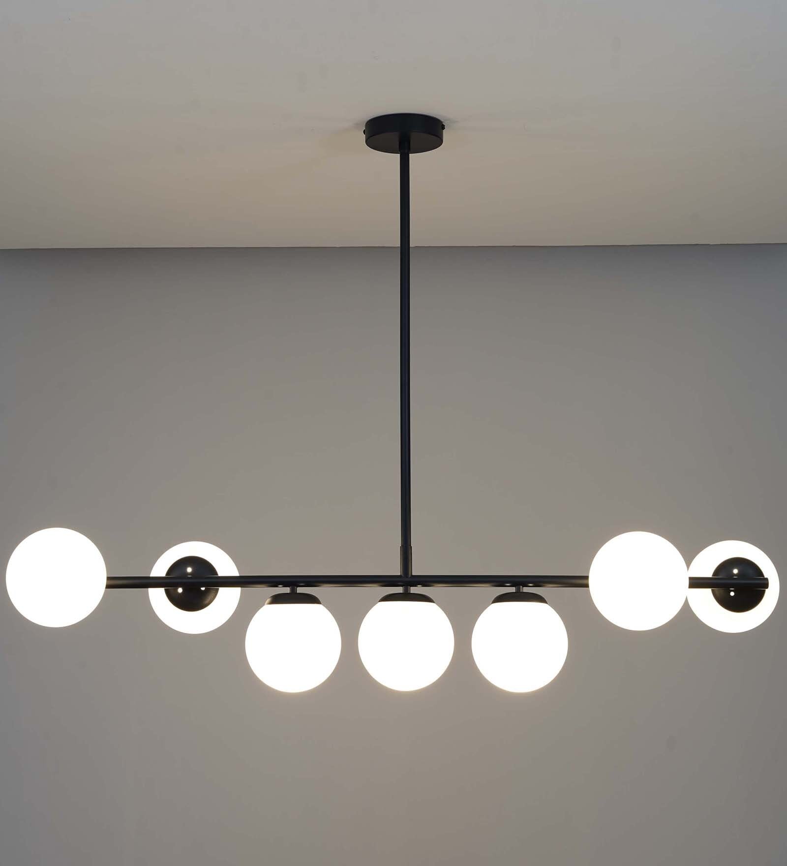 Moonlight Modern Linear 7-Light Chandelier With Black Finish And Globe Shades