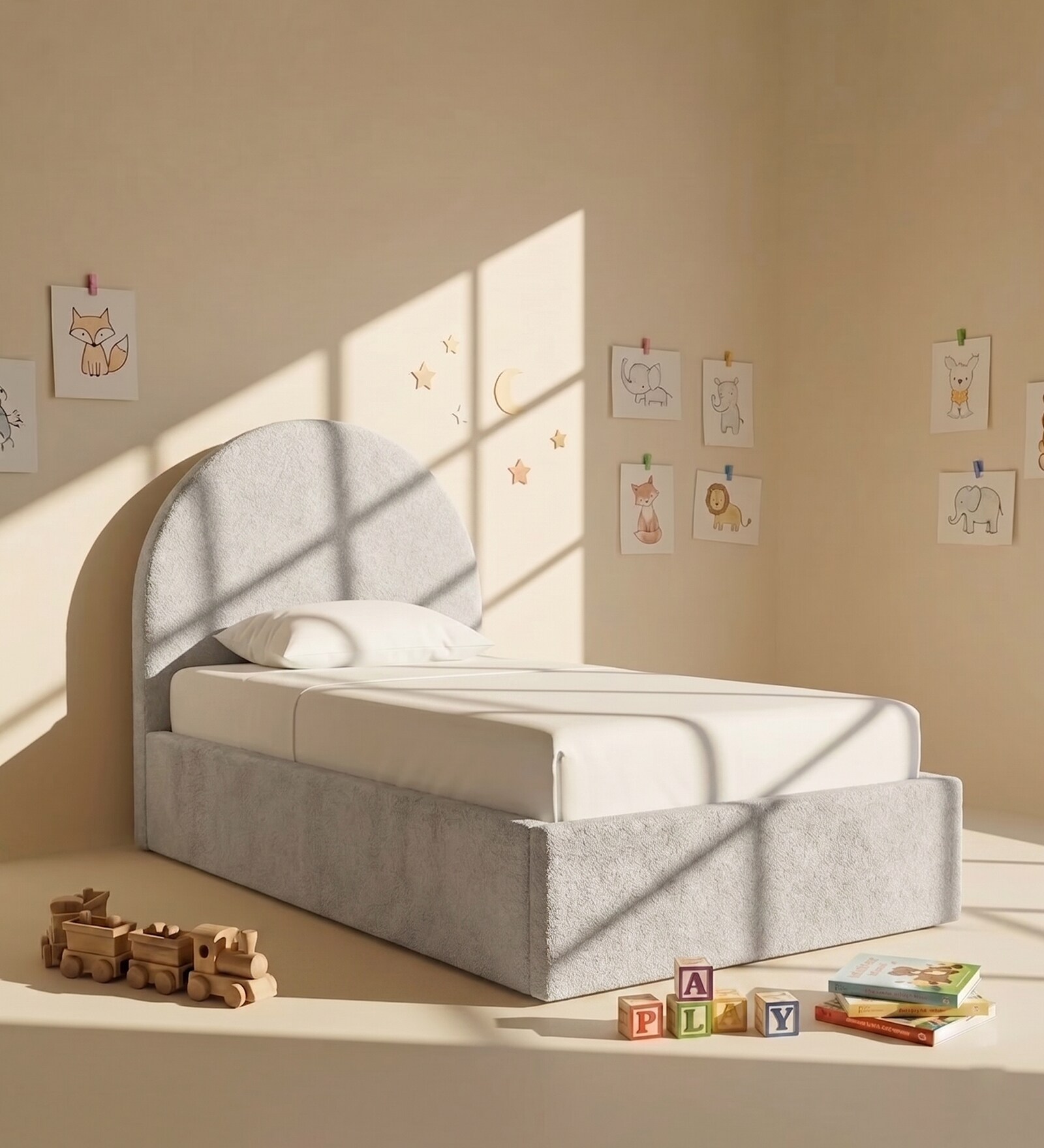 Moonrise Kids Twin Bed In Cream Colour