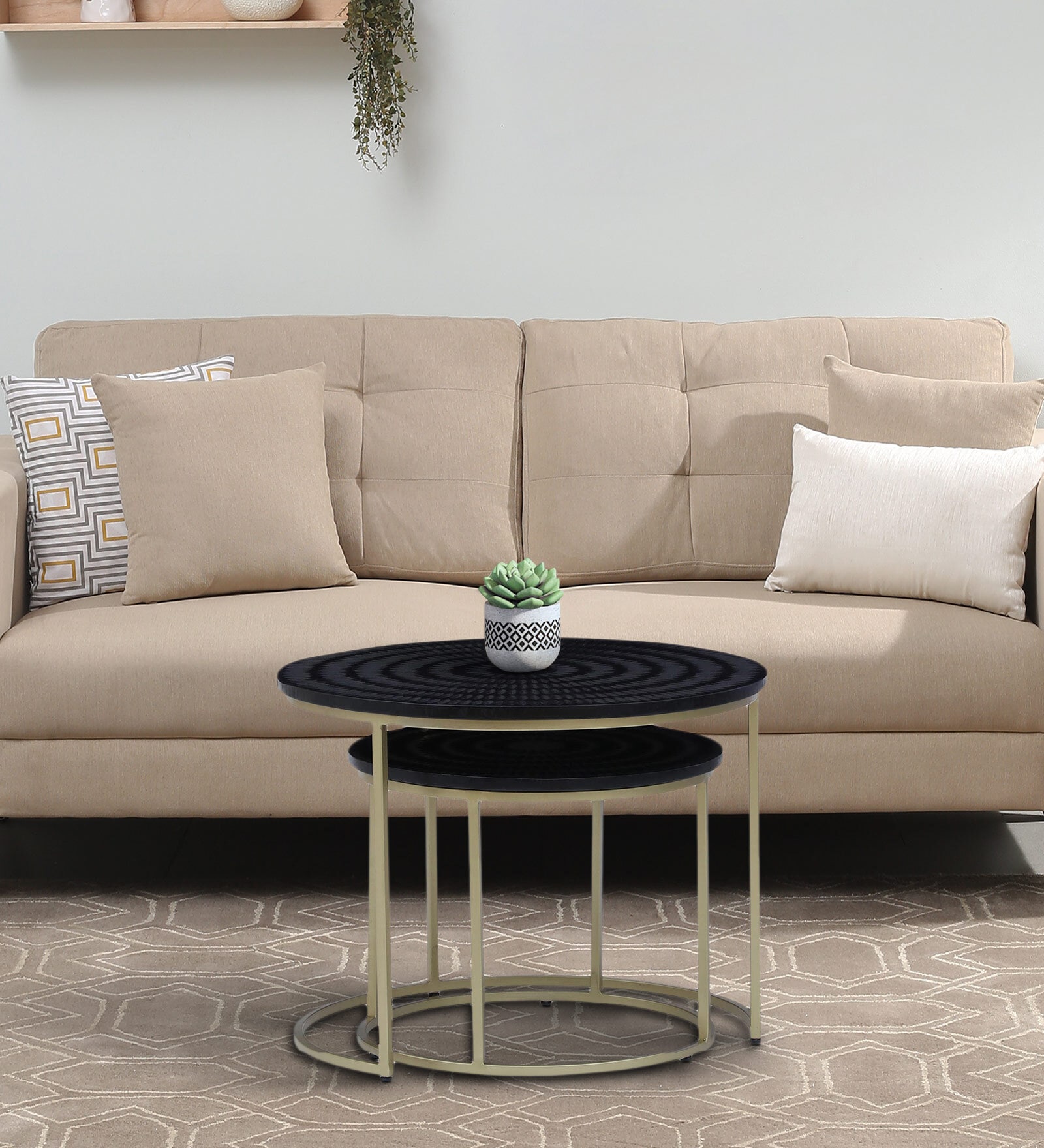 Buy Isaak Solid Wood Nesting Coffee Table (Set Of 2) In Gold & Black