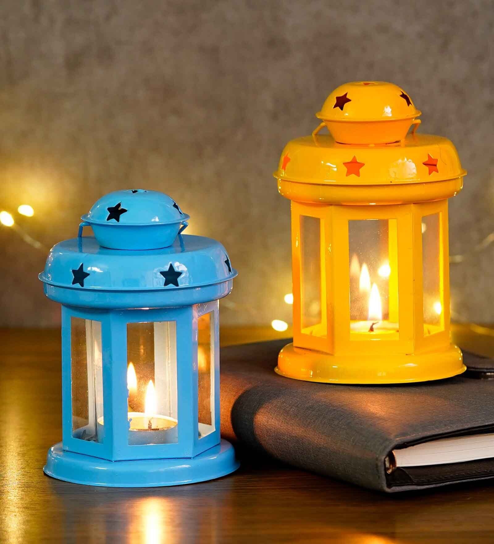 Mordern Blue Iron (Set of 2) Hanging Tea Light Holder