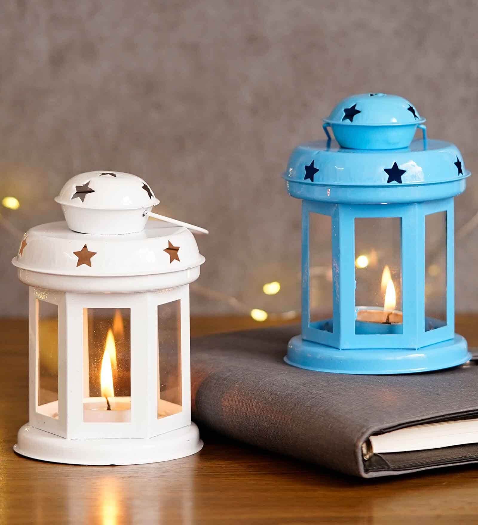 Mordern Blue Iron (Set of 2) Hanging Tea Light Holder