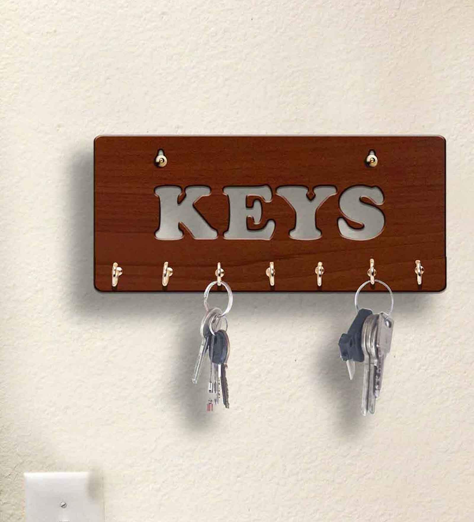 Modern Brown Engineered Wood 7 Hooks Key Holder