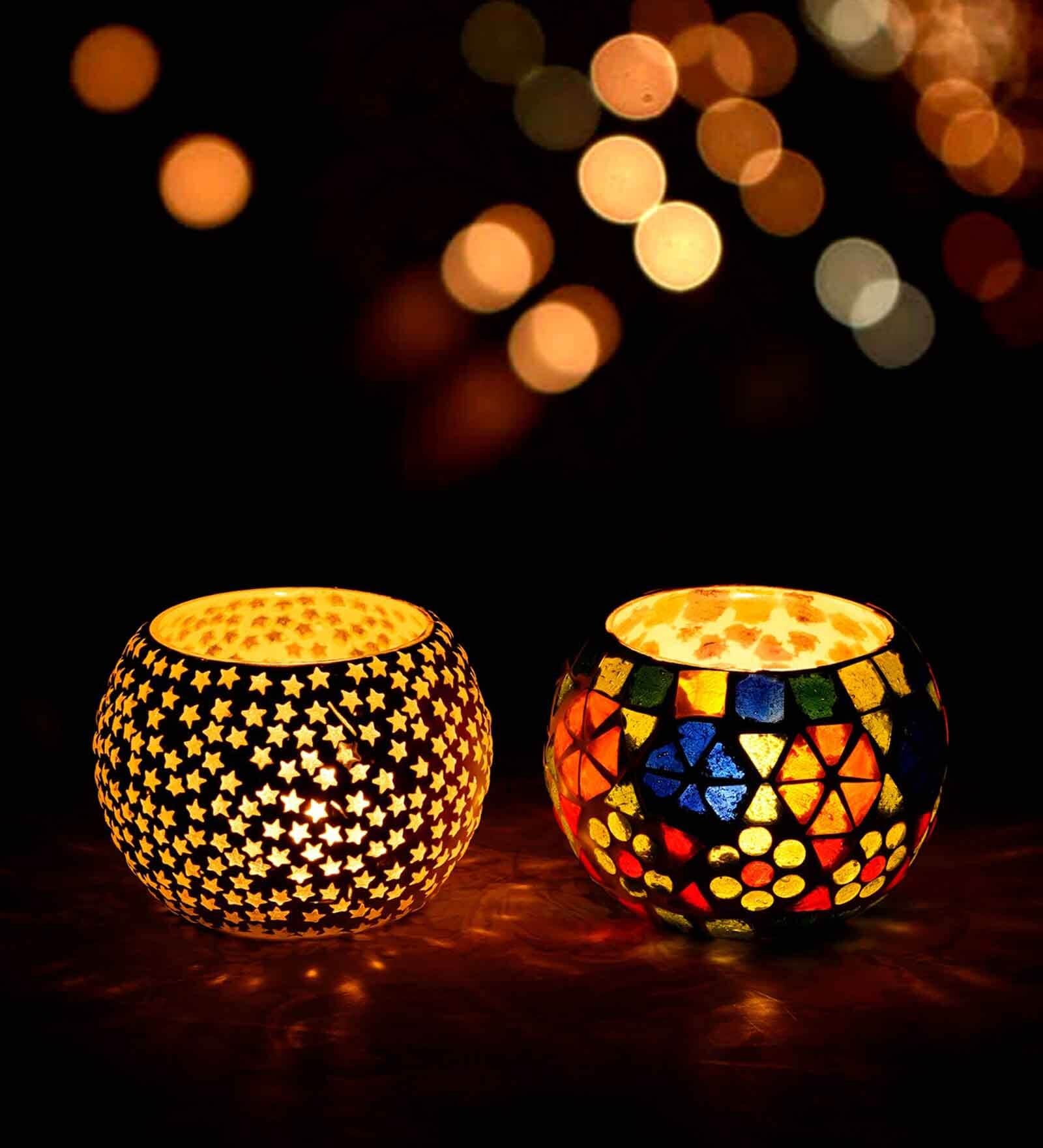 Mordern Multicolor Glass (Set of 2) Tea Light Holder