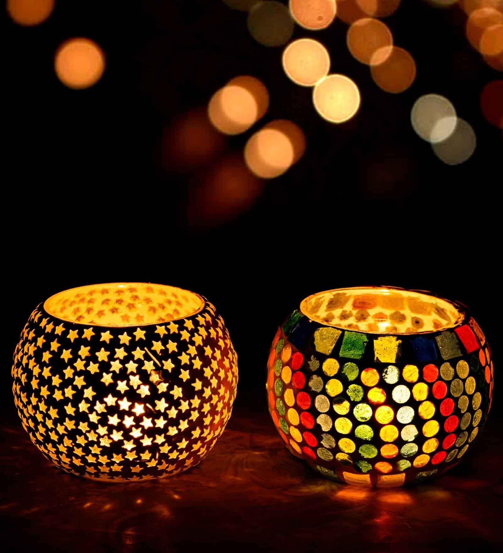 Mordern Multicolor Glass (Set of 2) Tea Light Holder