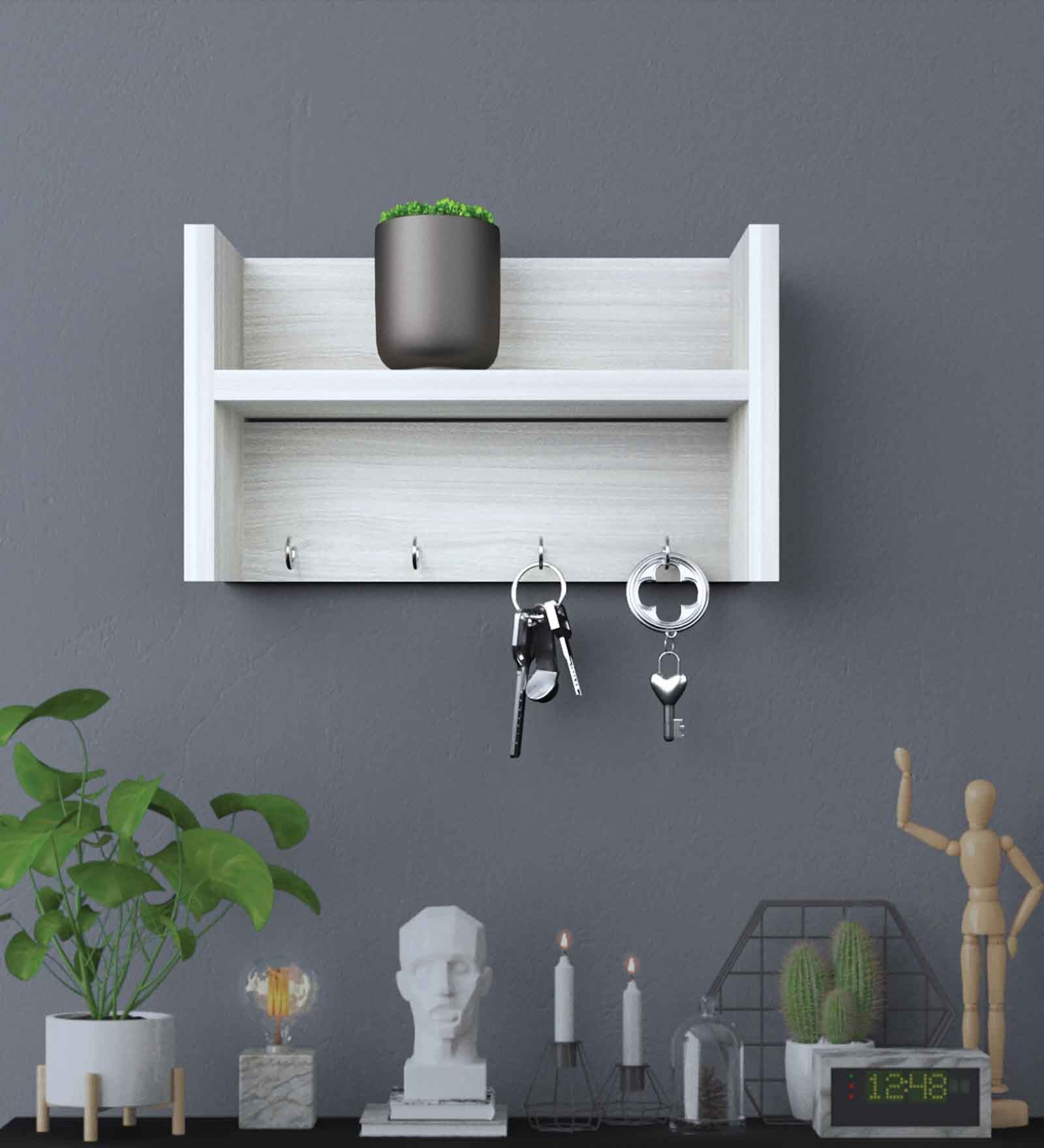 Mordern White Mapple Engineered wood 4 Hooks Key Holder