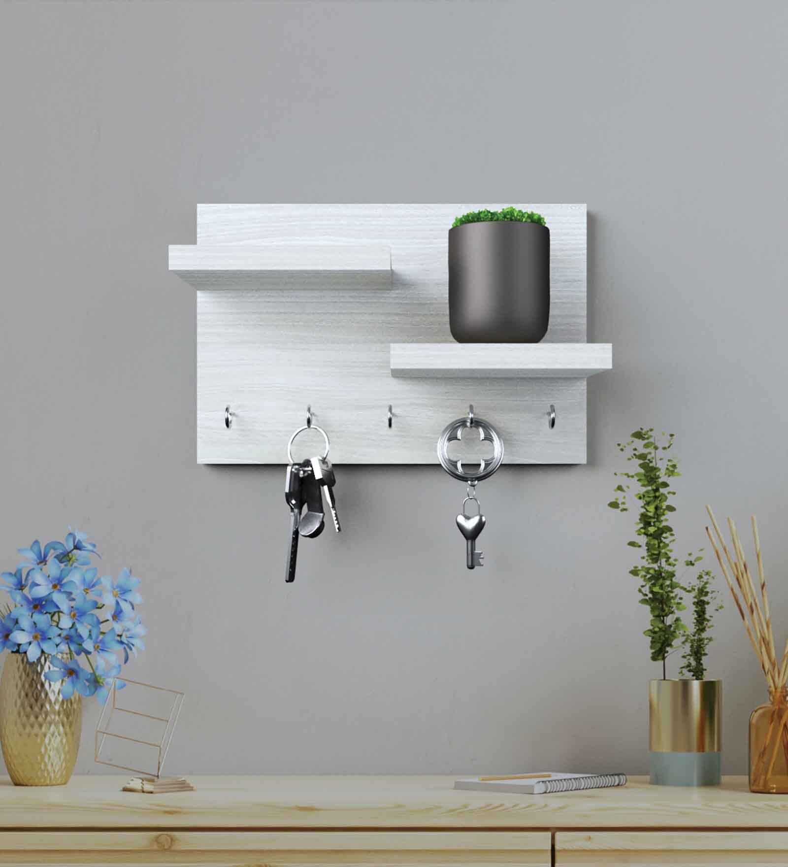 Mordern White Mapple Engineered wood 5 Hooks Key Holder