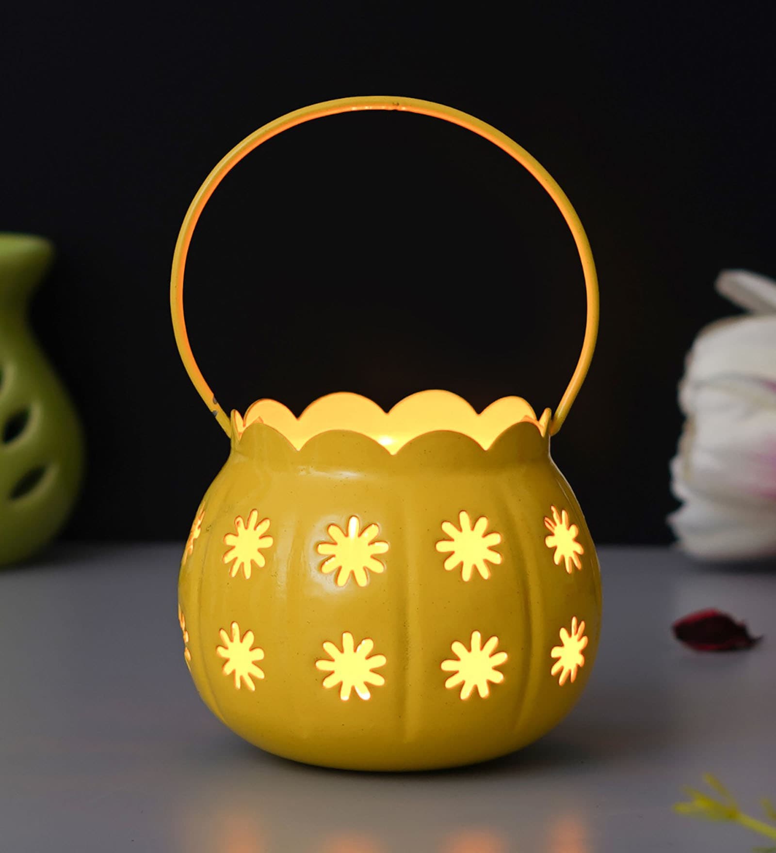 Modern Yellow Iron Tea Light Holder