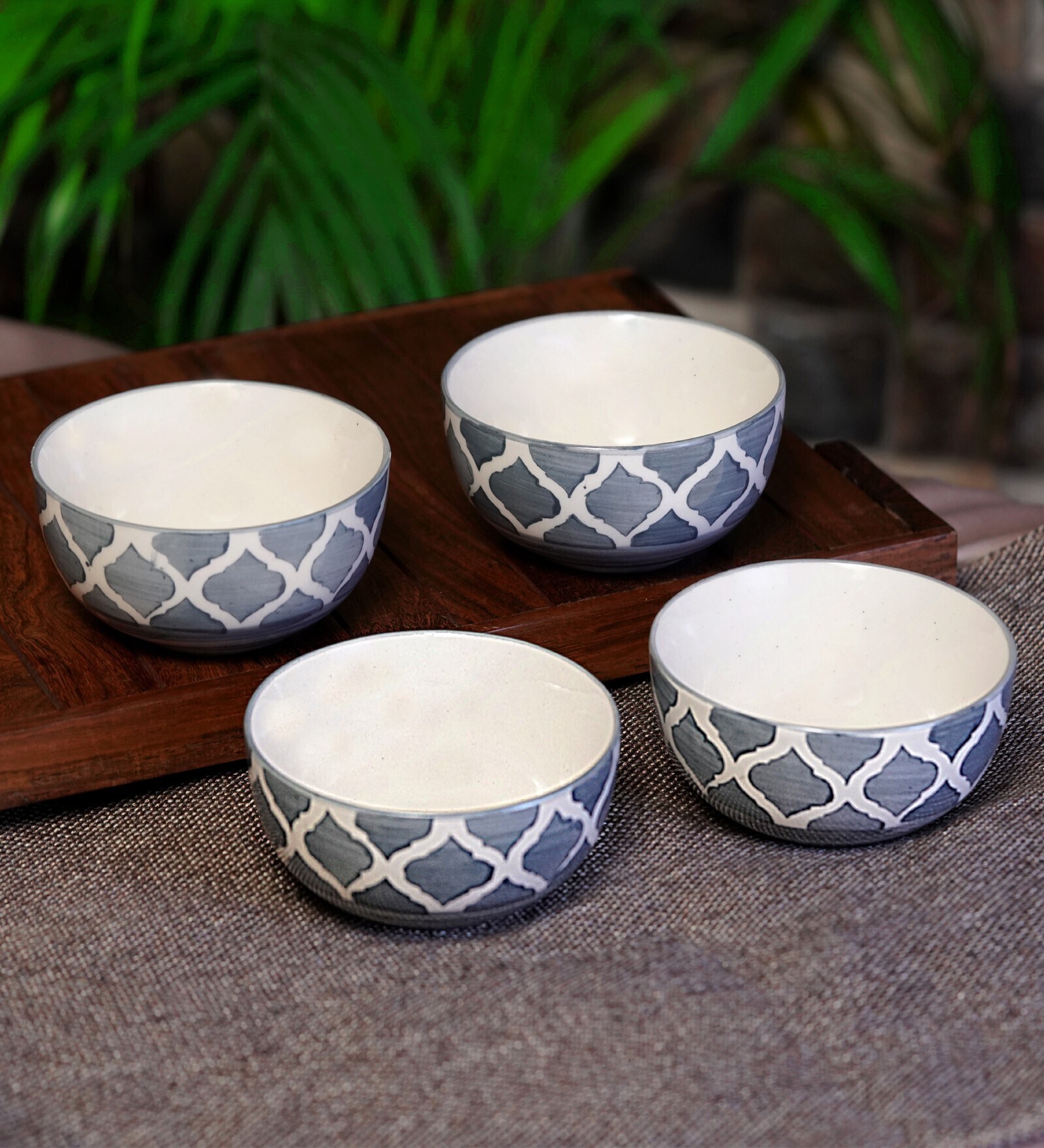 Moroccan 200ml Grey Ceramic Handcrafted ( Set of 4) Dessert Bowls