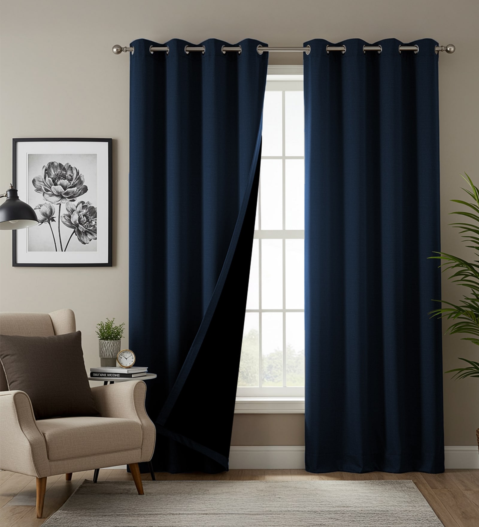 Moroccan Blue Blackout Polyester Polyester Curtains for Door Pack of 2