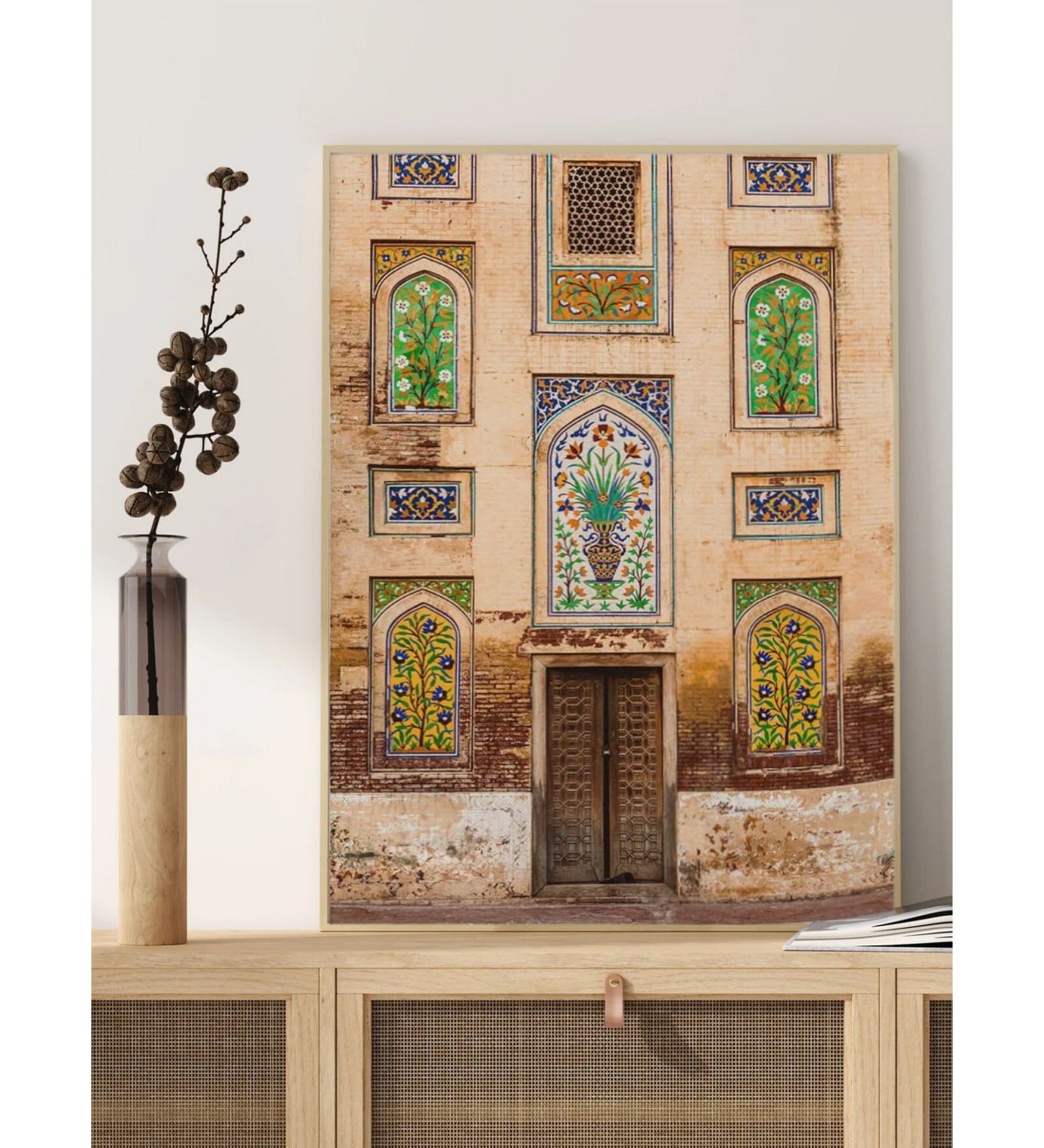 Moroccan door with floral mosaics boho  art
