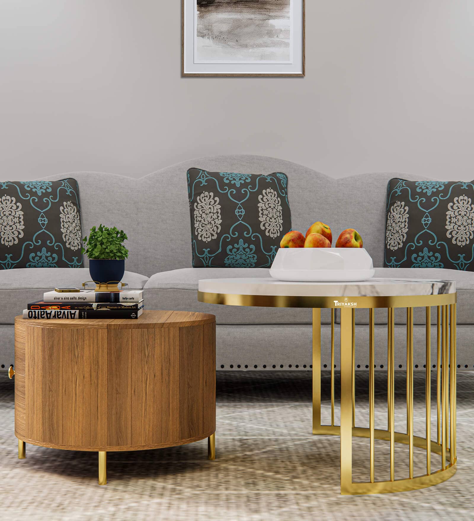 Openable Drawer Table Buy Morocco Marble Nest Of Tables in Gold And White Colour With Drawer ...