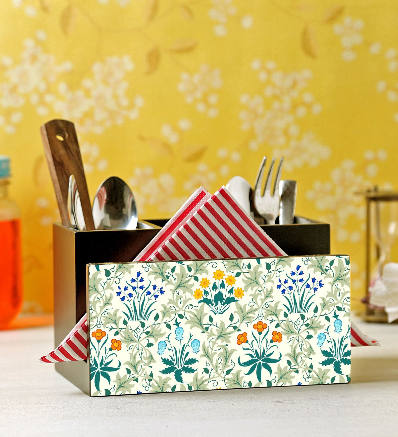 Green Mdf Wood Cutlery Holder