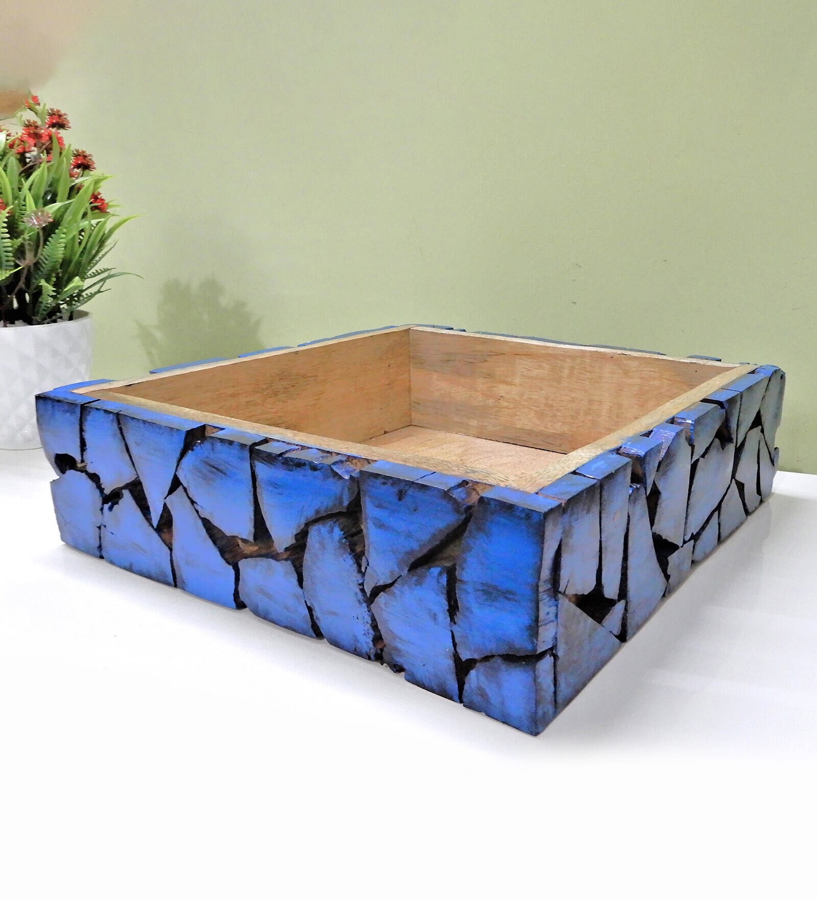 Mosaic Mint Blue  Handpainted 11 inch Wood Serving Tray