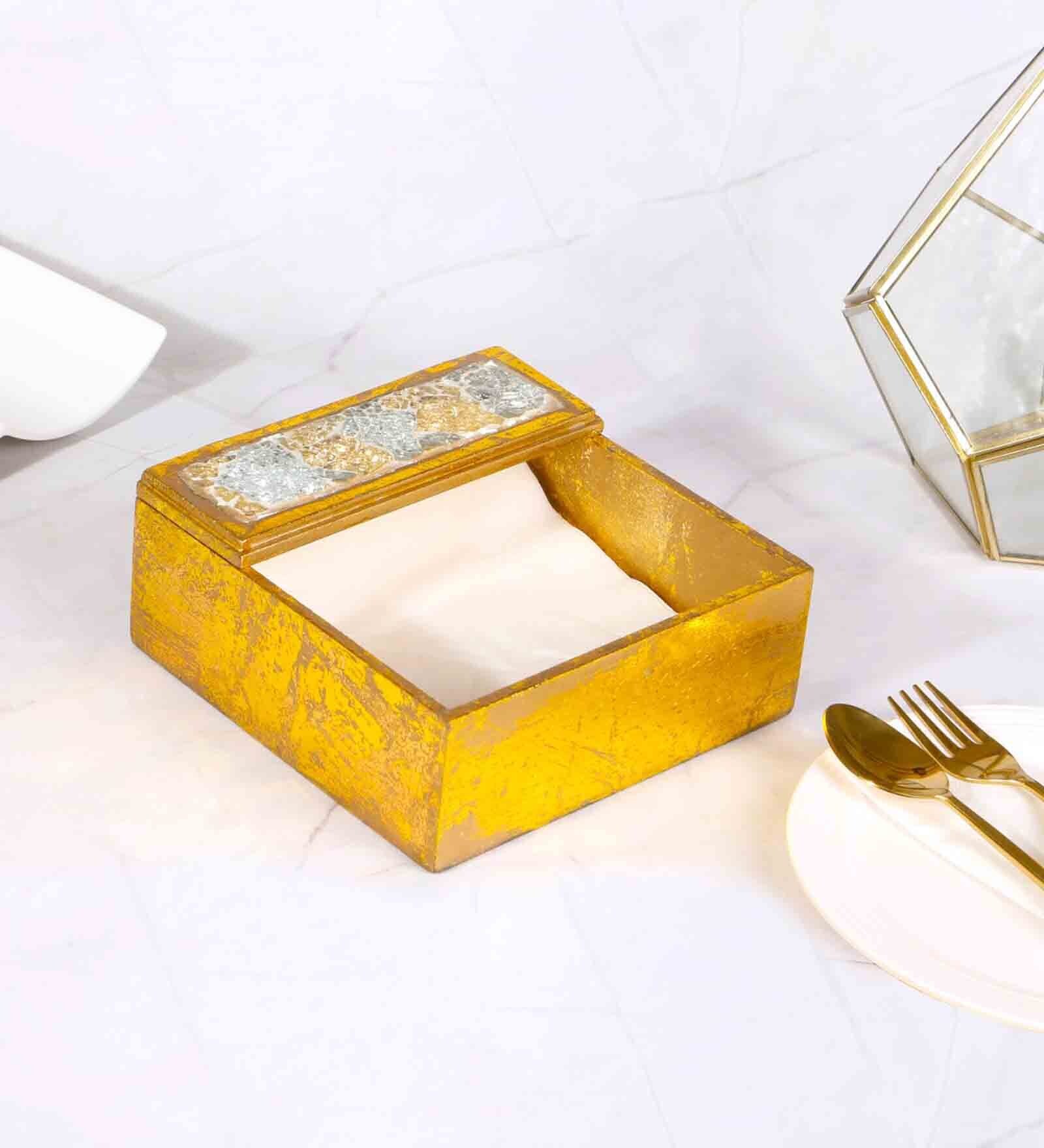 Mosaic Onyz Blue & Gold MDF Wood Tissue Holder