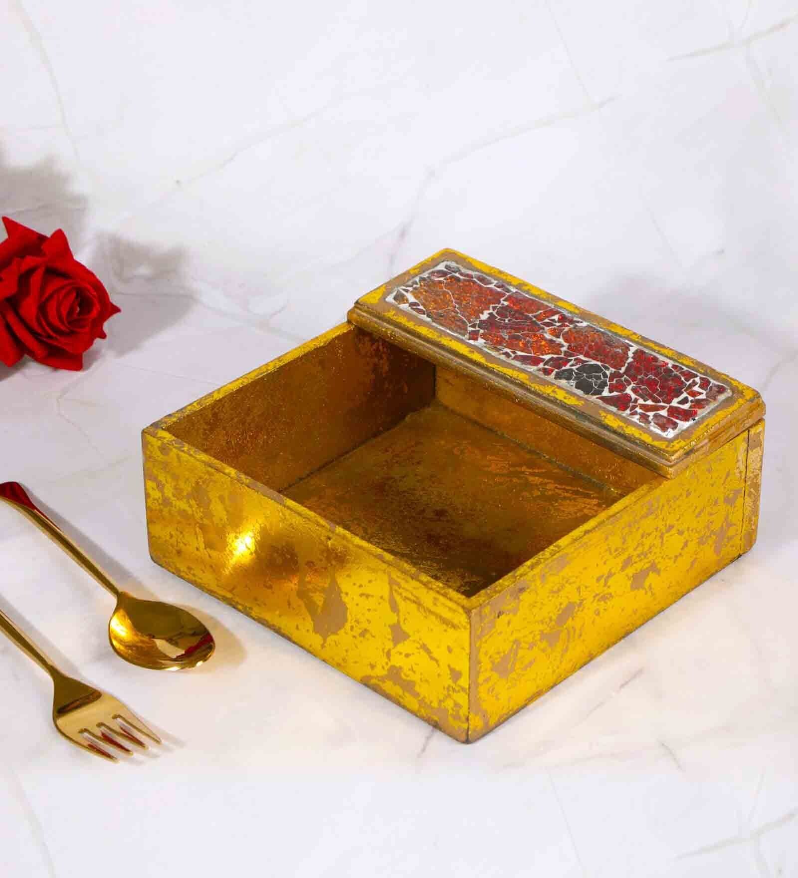 Mosaic Rain Blue & Gold MDF Wood Tissue Holder