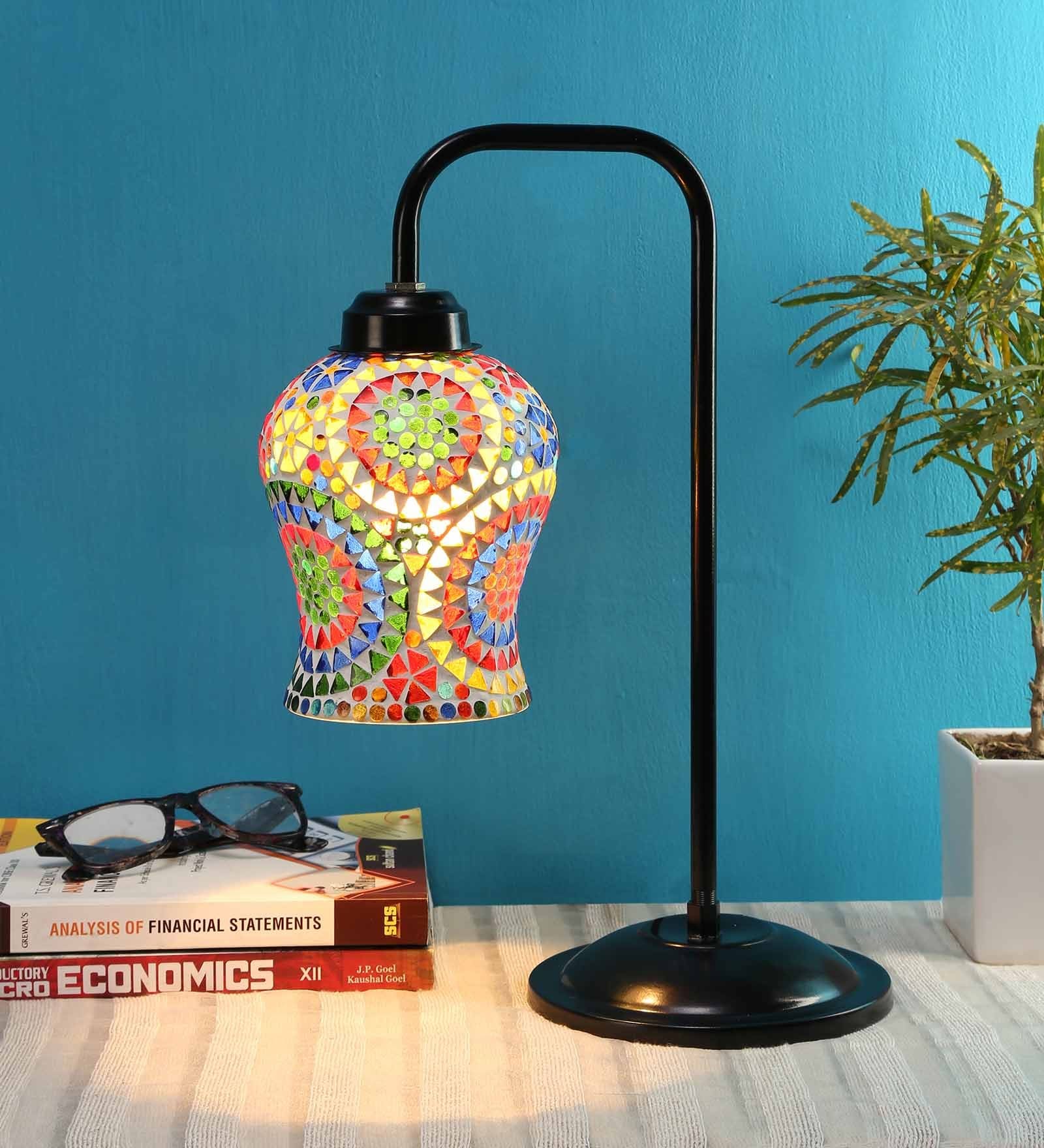 Mosiac Multicolour Glass Shade Study Lamp With Black Base