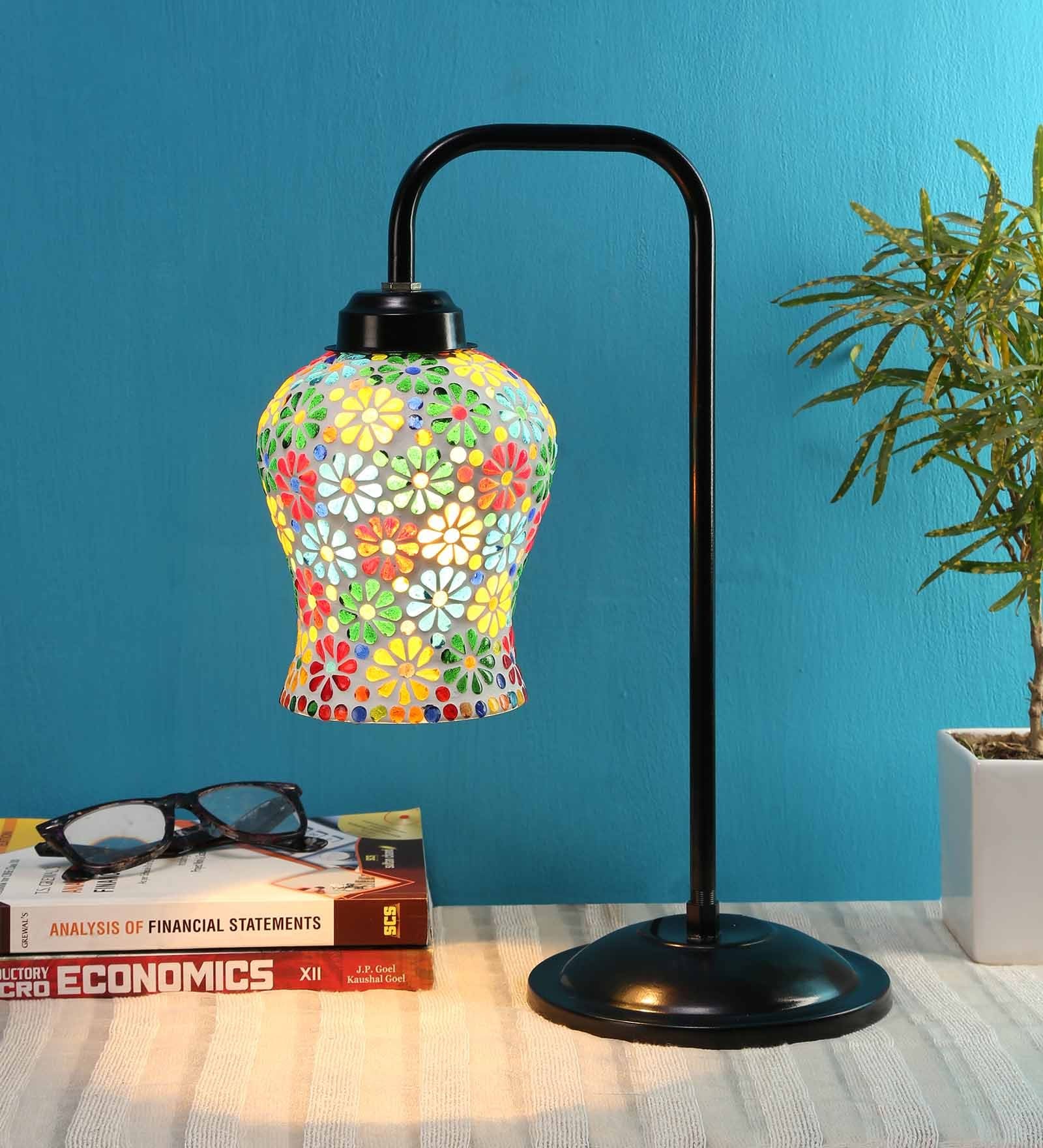 Mosiac Multicolour Glass Shade Study Lamp With Black Base