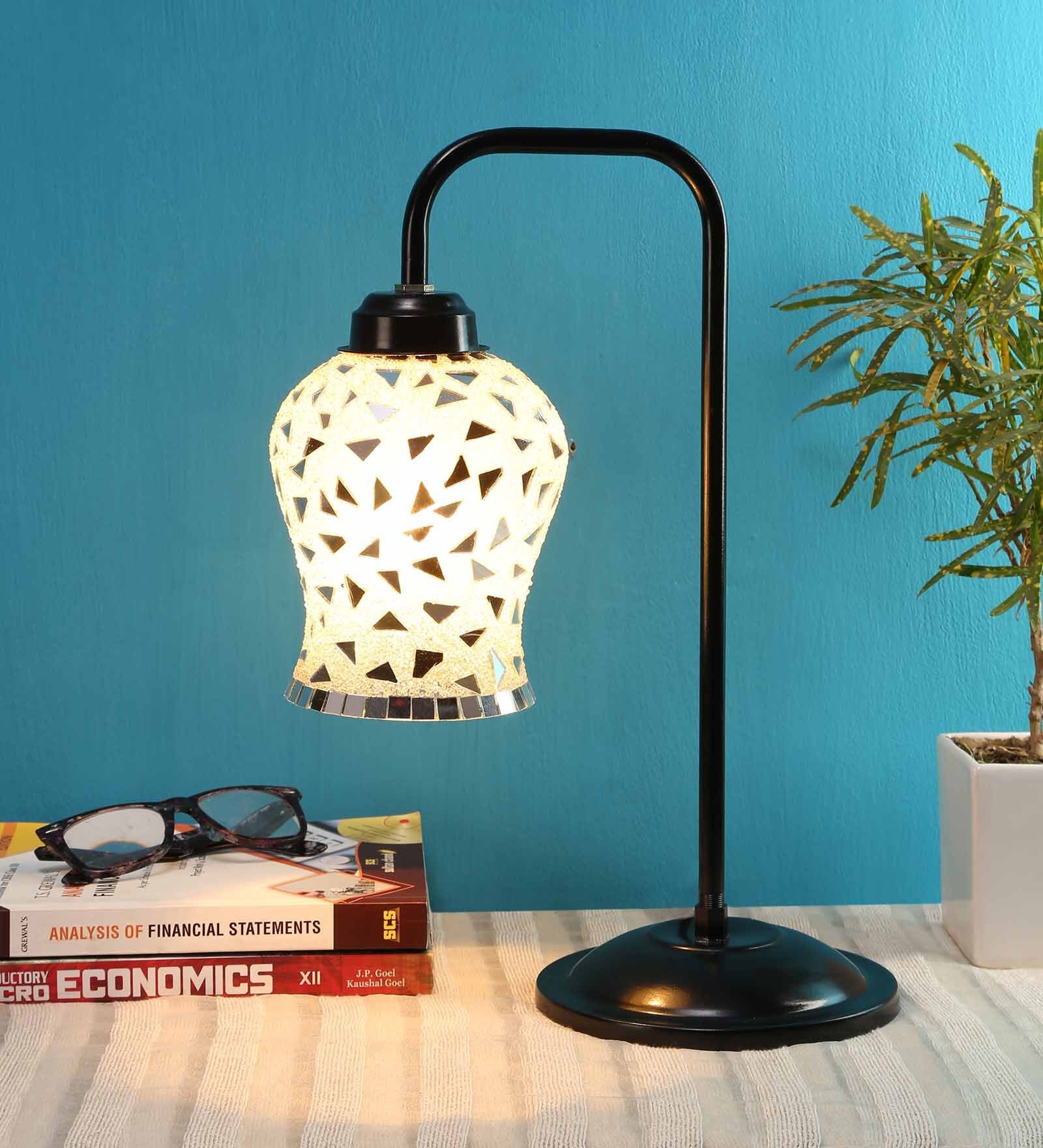 Mosiac Multicolour Glass Shade Study Lamp with Black Base