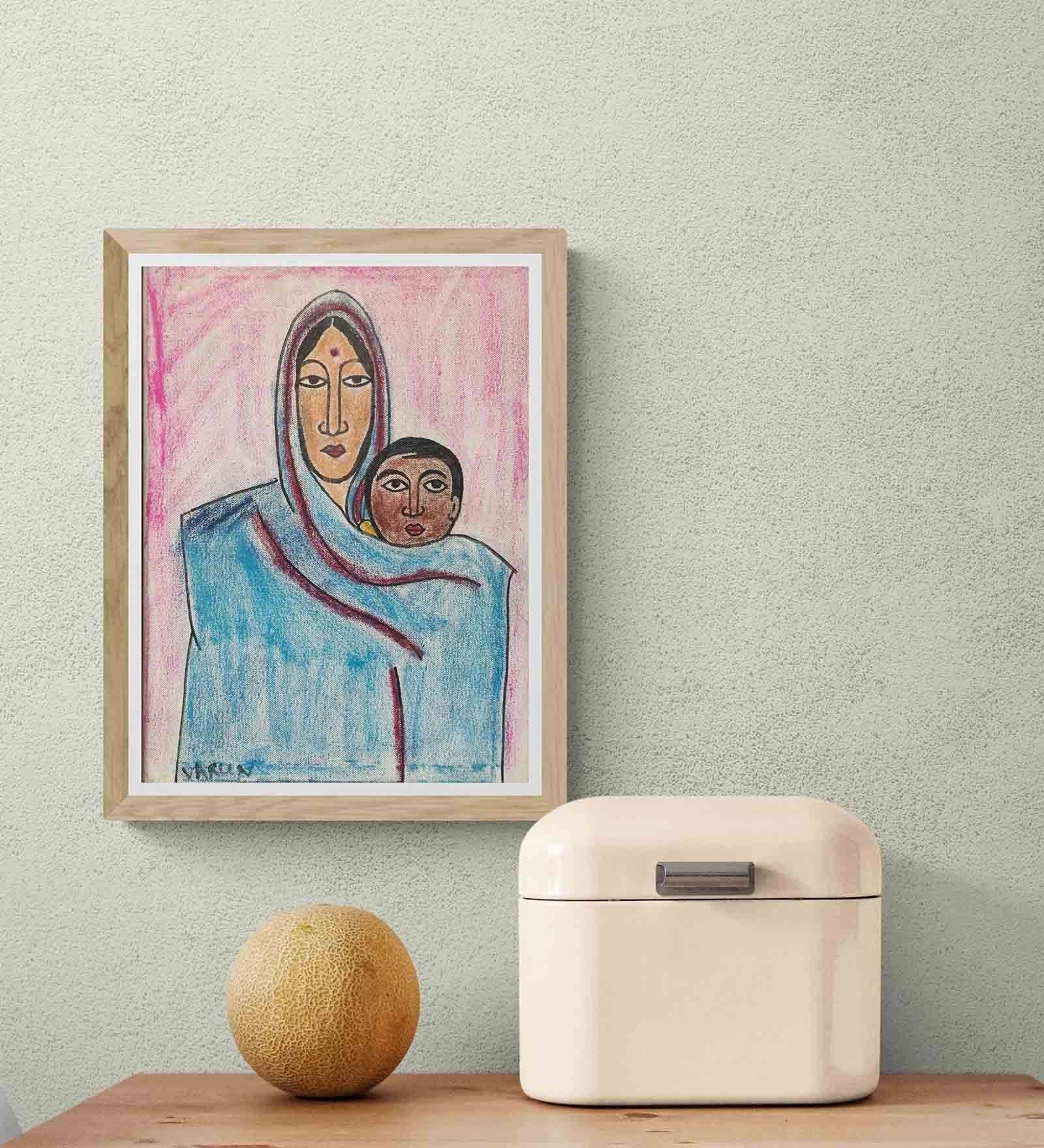 Mother & Child Handmade Acrylic On Unframed Canvas Painting