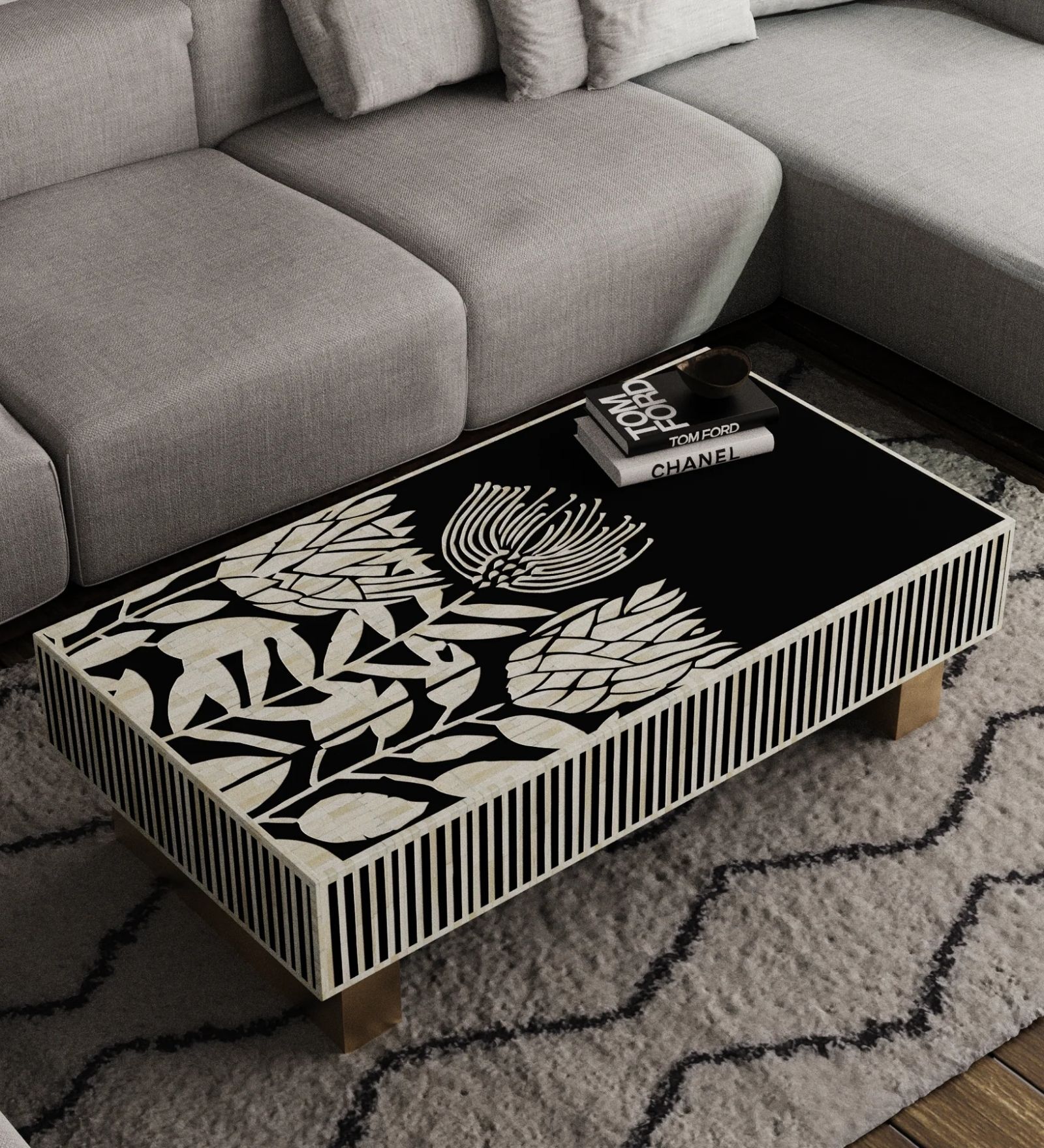 Tulip Luxom Mother of Pearl Coffee Table in Black Finish