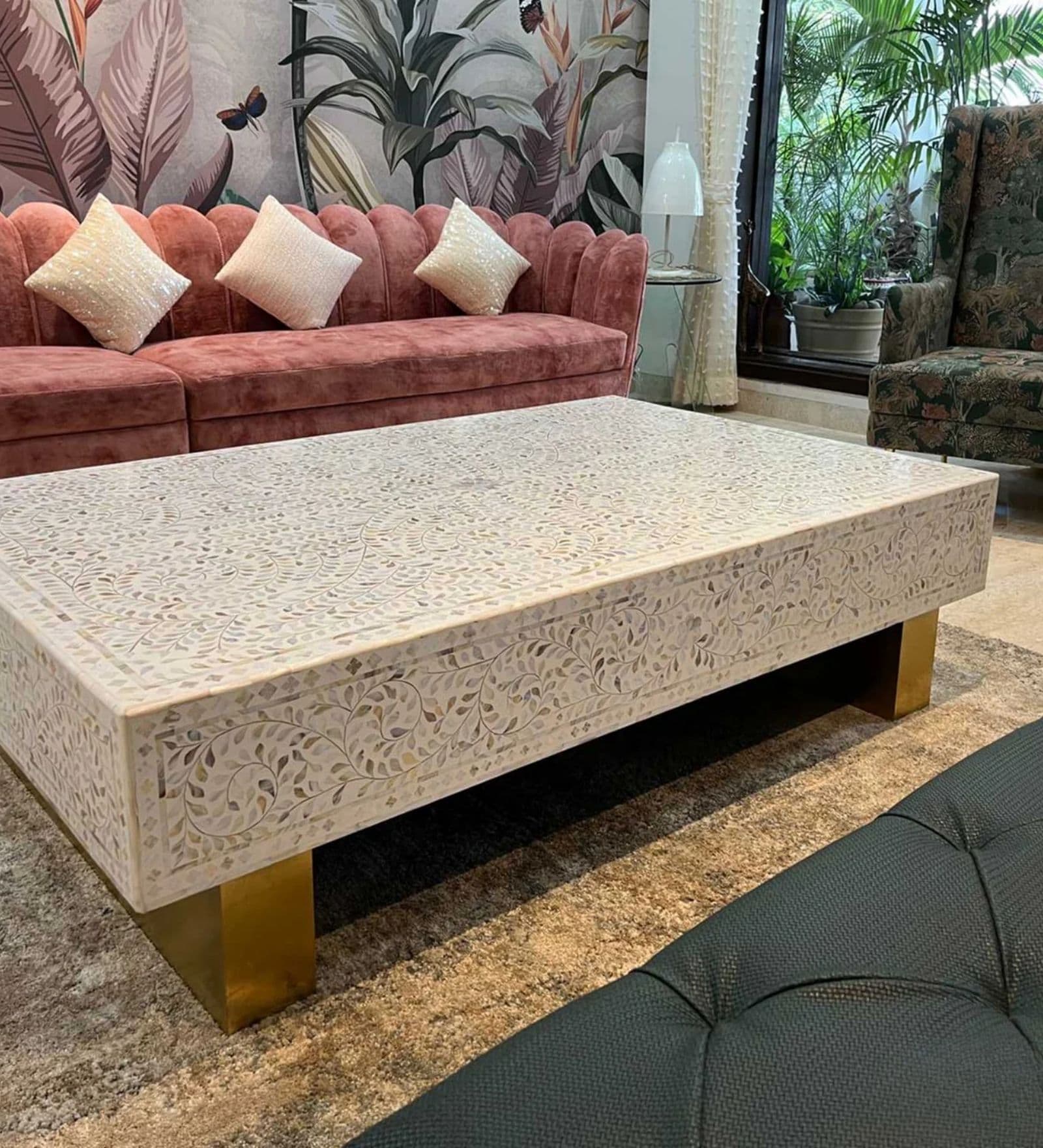 Cleo Mother of Pearl Coffee Table in White Finish