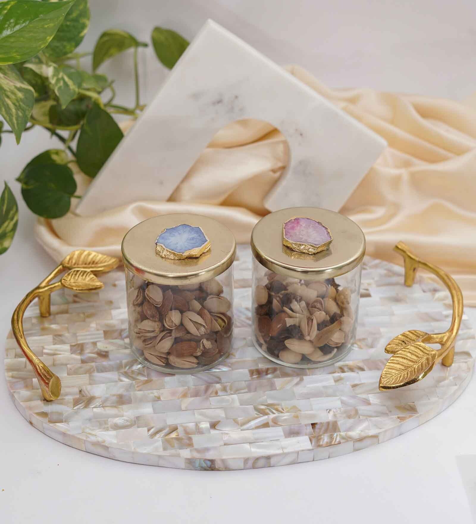 Mother of Pearl Serving Tray with Handles for Home & Dining