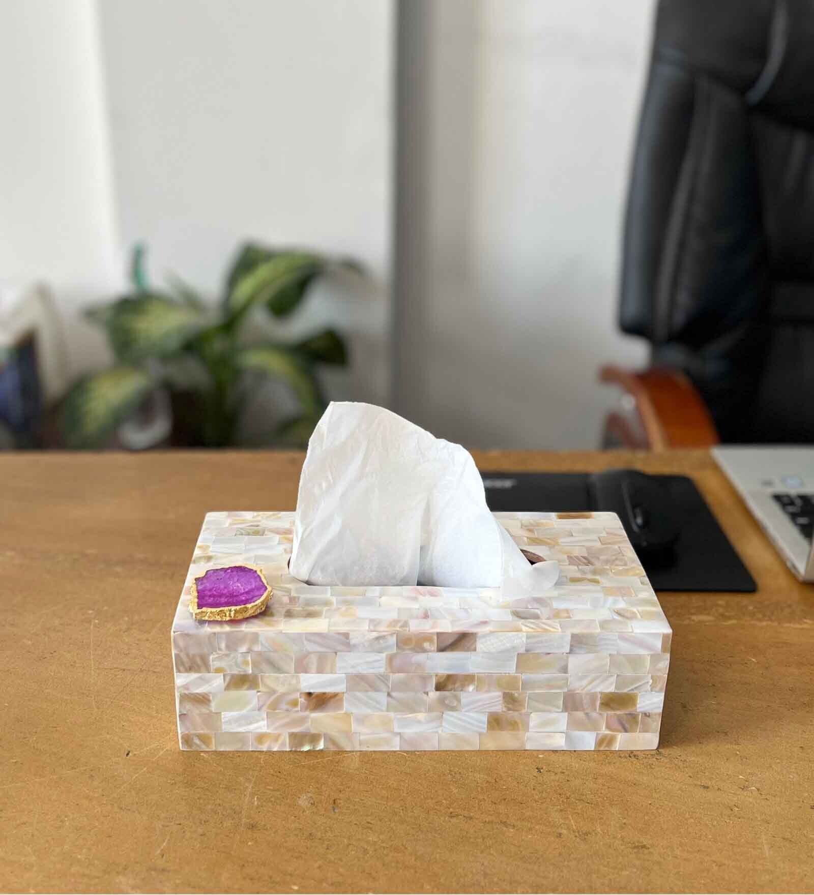 Mother of Pearl Pink Stone Tissue Box