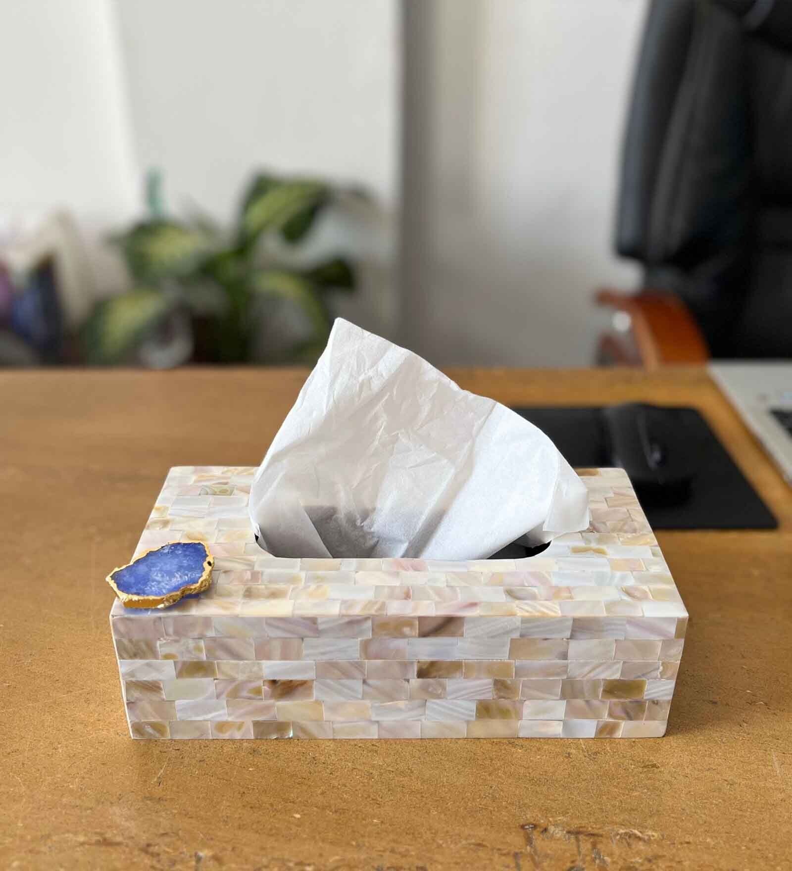 Mother of Pearl Blue Stone Tissue Box