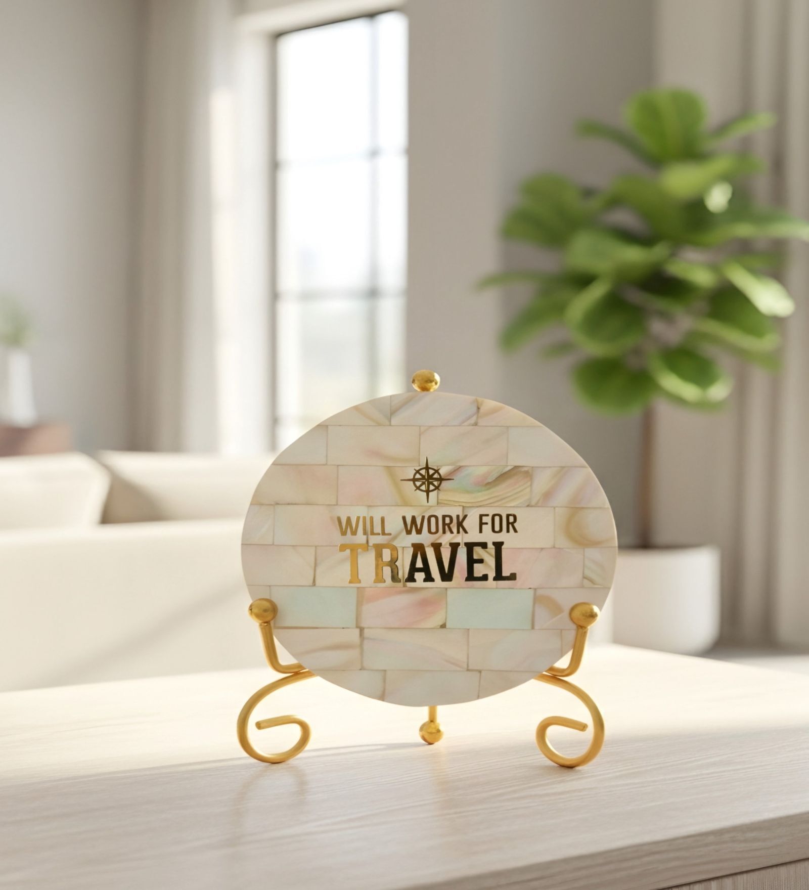 Mother Of Pearl Will Work For Travel Showpiece With Metal Stand