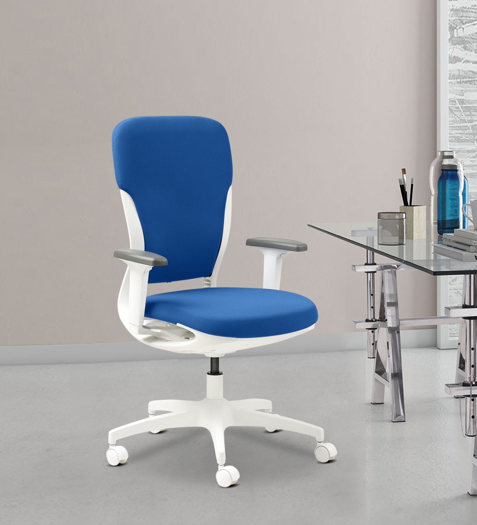 Motion Fabric Ergonomic Chair in Blue & White Colour