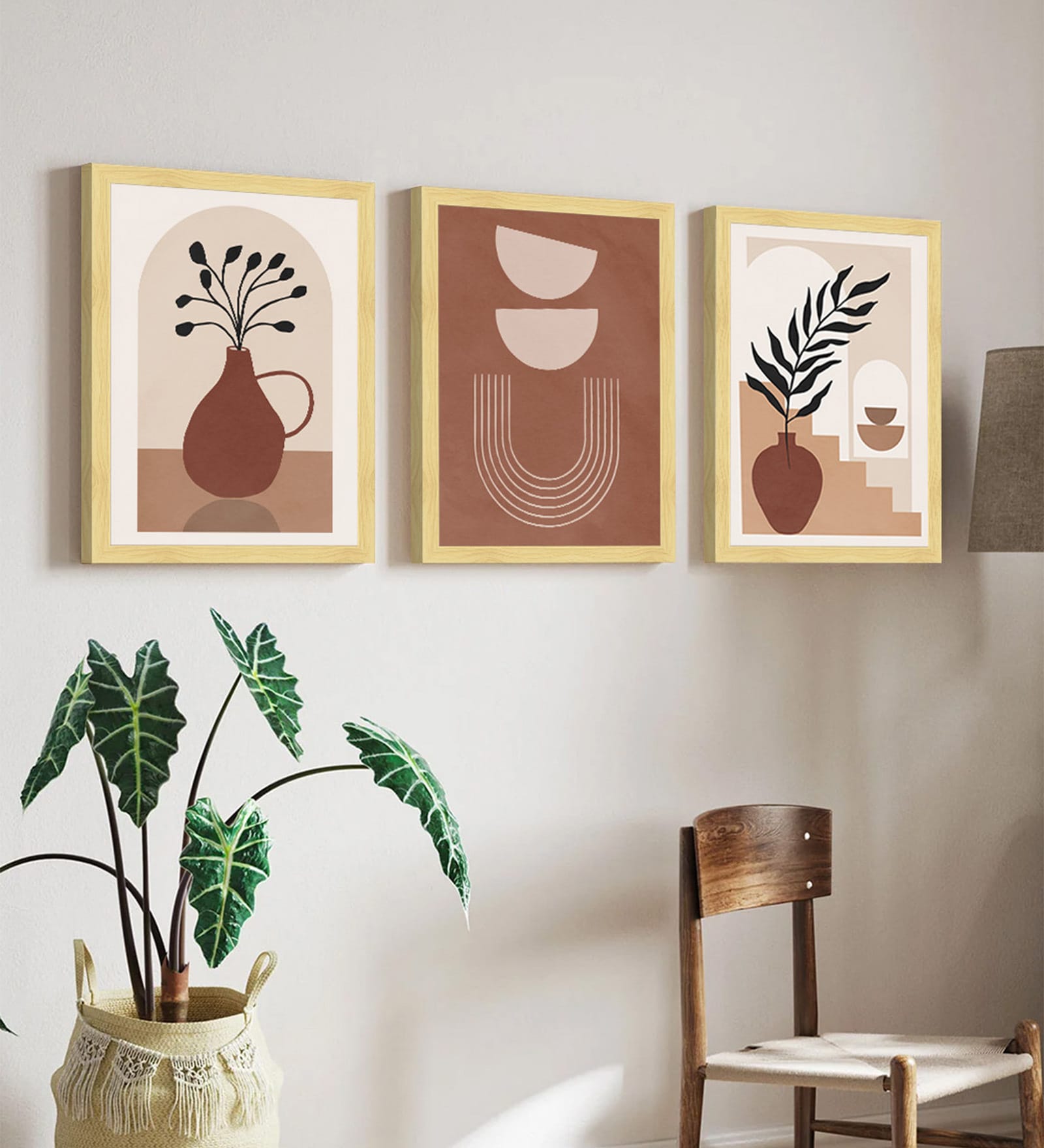 Terracotta Vase & Botanical Wall Art Framed Set of 3