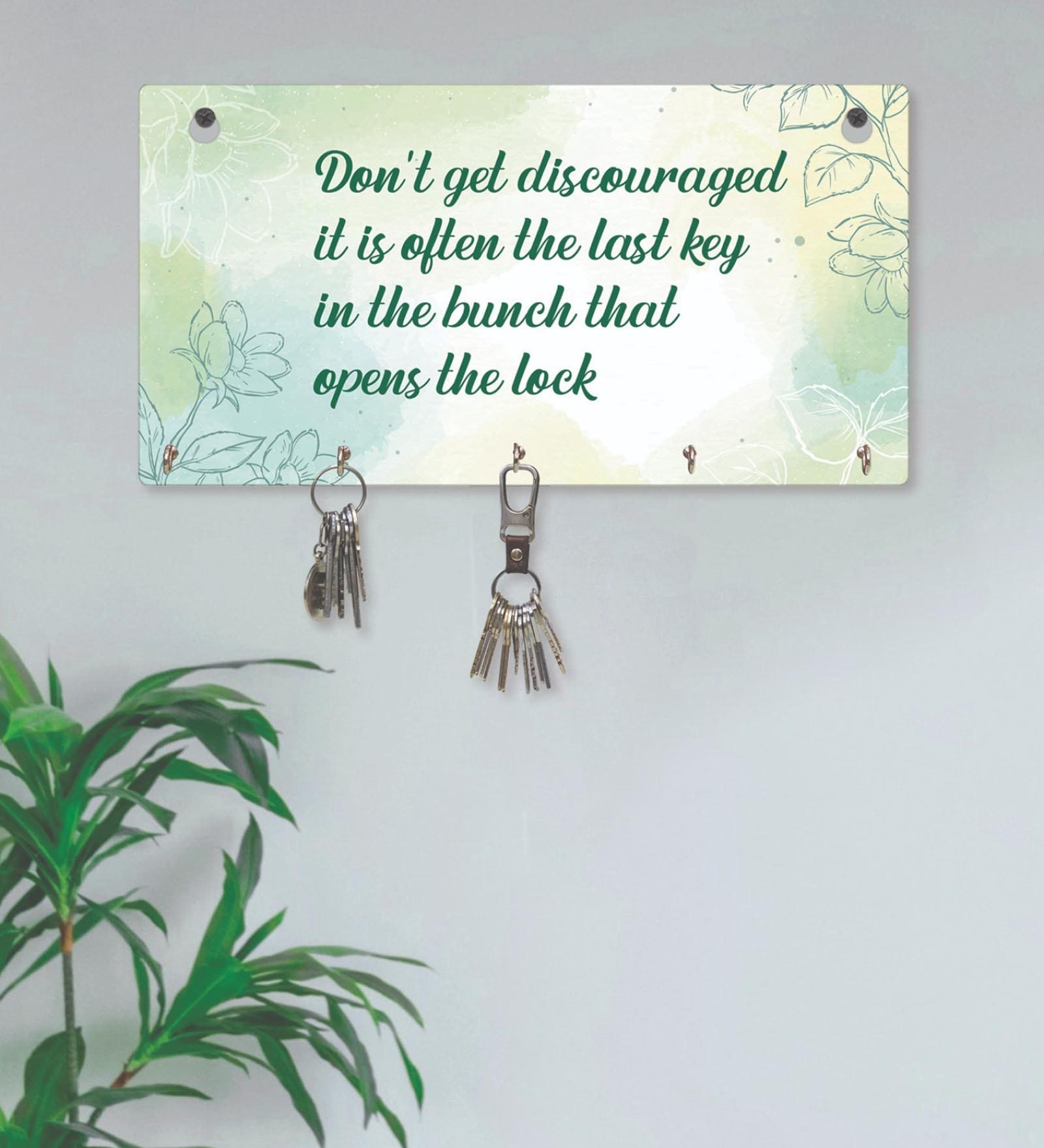 Motivational Quotes Green Finish Mdf Wall Hanging With 5 Hooks Key Holder