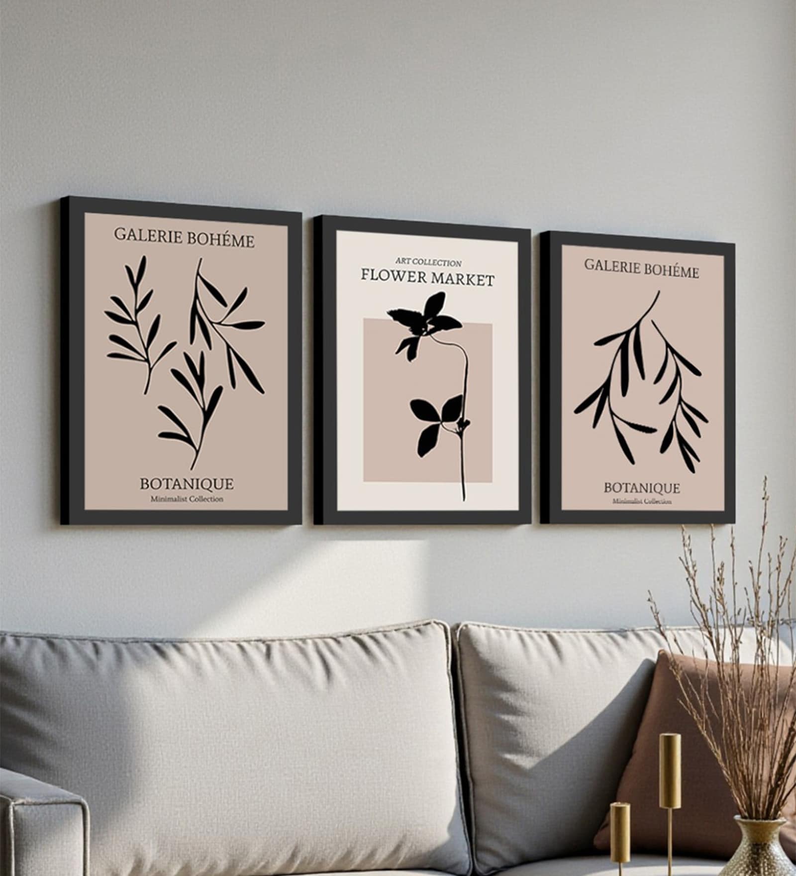 Botanical Leaf Silhouette Wall Art Framed Set of 3