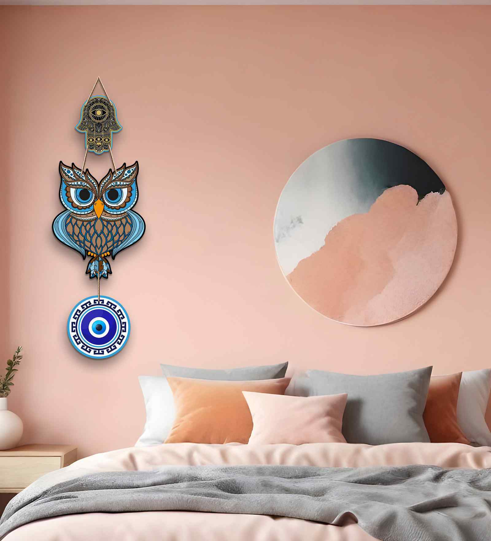 Evil Eye Owl Wooden Wall Hanging