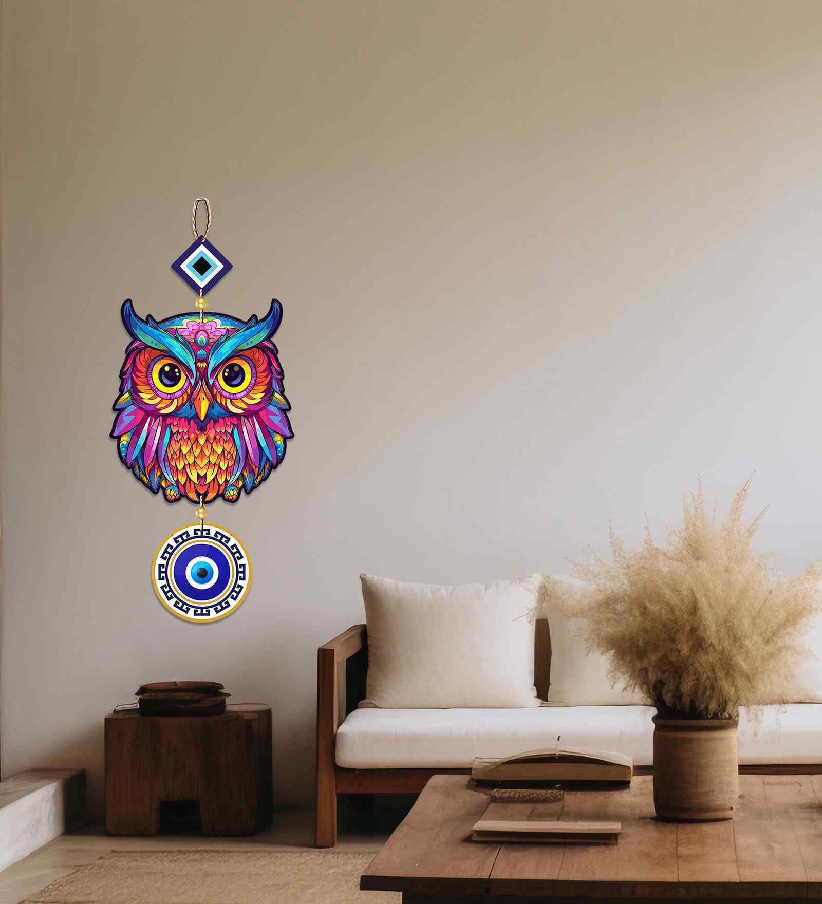 Colorful Owl Wooden Wall Hanging