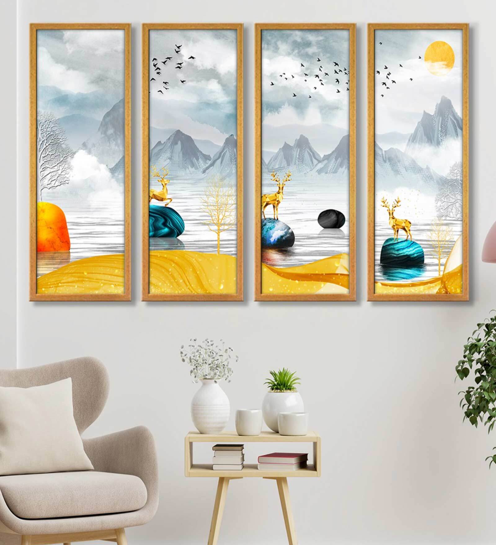 Mountain Jungle Multicolour Canvas Framed Landscape Art Panel Set of 4