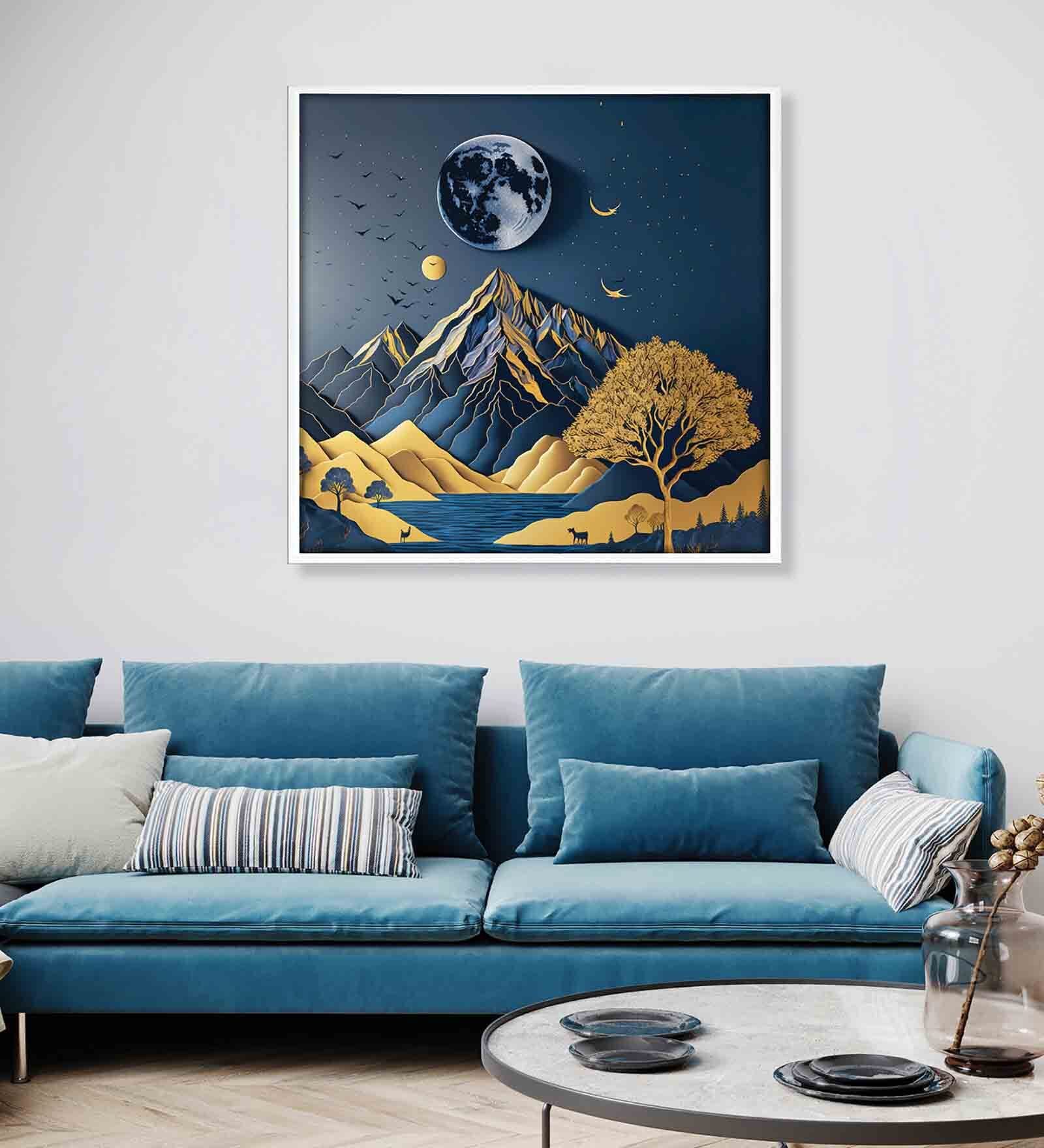 Mountain Multicolour Canvas Framed Wall Painting