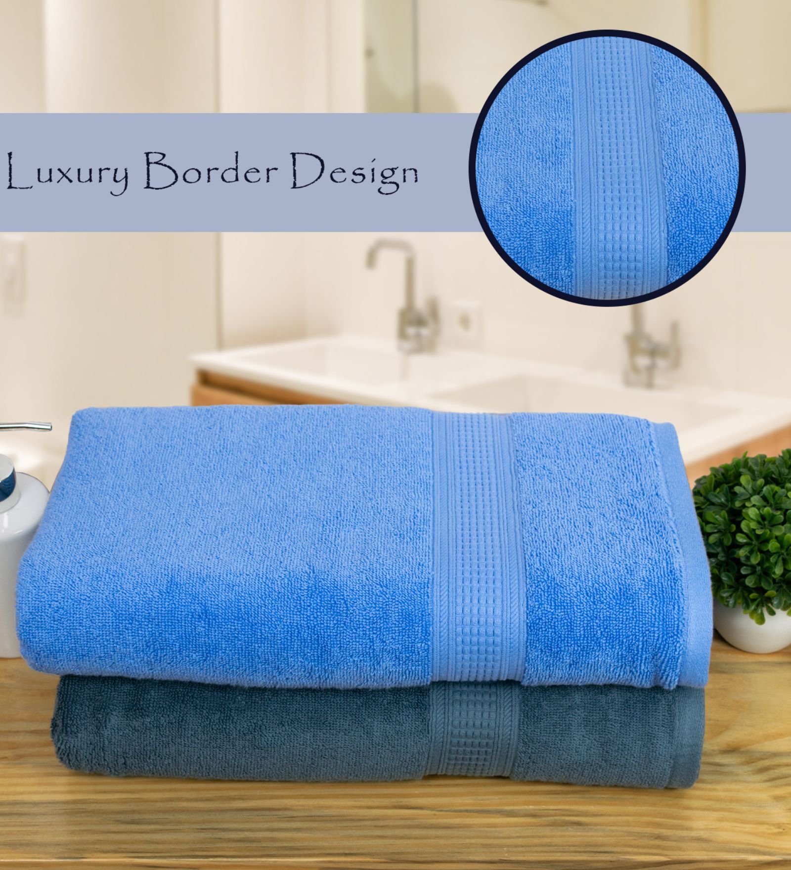 Mouve & Blue Cotton Solid  500 GSM Bath Towels Pack of 2