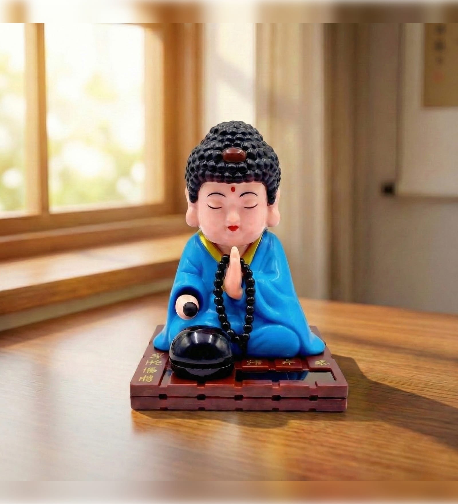 Blue Moving Bobble Head Monk Buddha Idol Showpiece