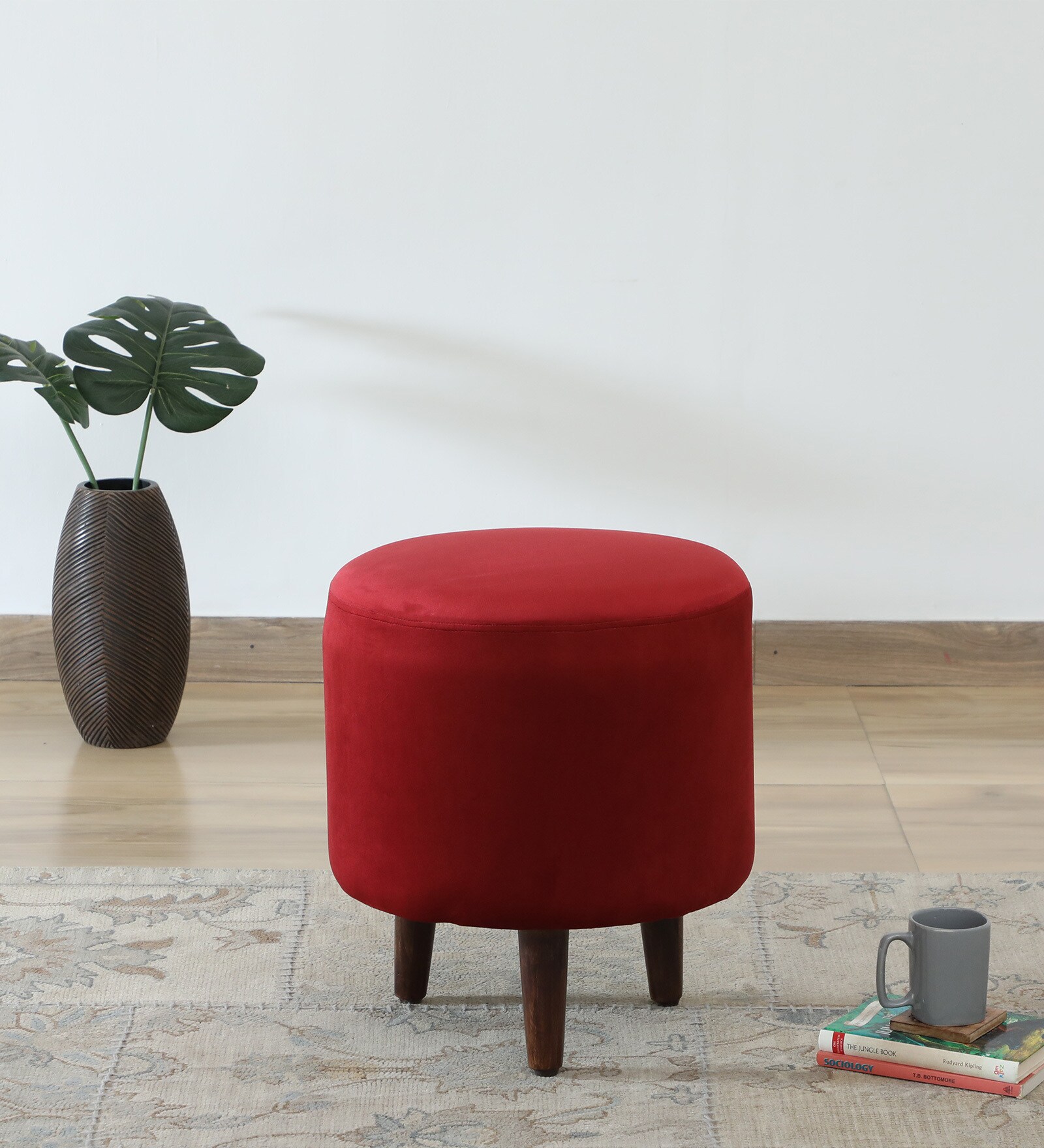 Mozart Fabric Seating Stool In Provincial Teak Finish