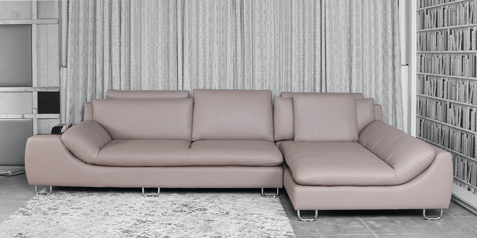 Melbourne Leatherette LHS Sectional Sofa in Beige Colour Melbourne Leatherette LHS Sectional Sofa in Beige Colour
