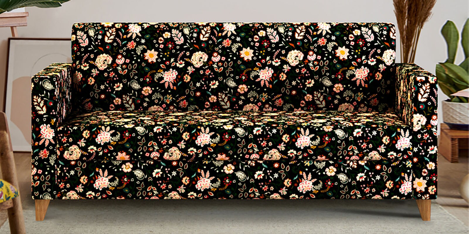 Buy Modern Fabric 3 Seater Sofa in Black Colour at 10 OFF by Chumbak