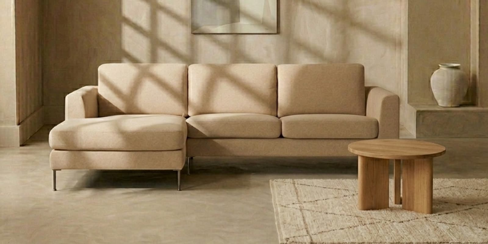 Modern Elegance RHS 3 Seater Sofa In Beige Color