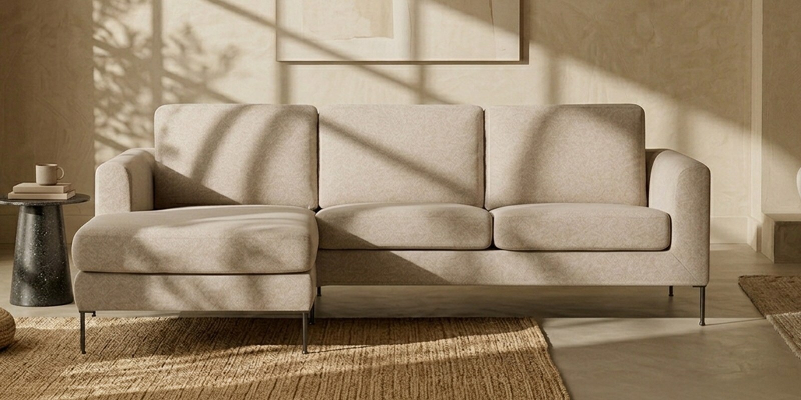 Modern Elegance RHS L Shaped 3 Seater Sofa In Cr me Color